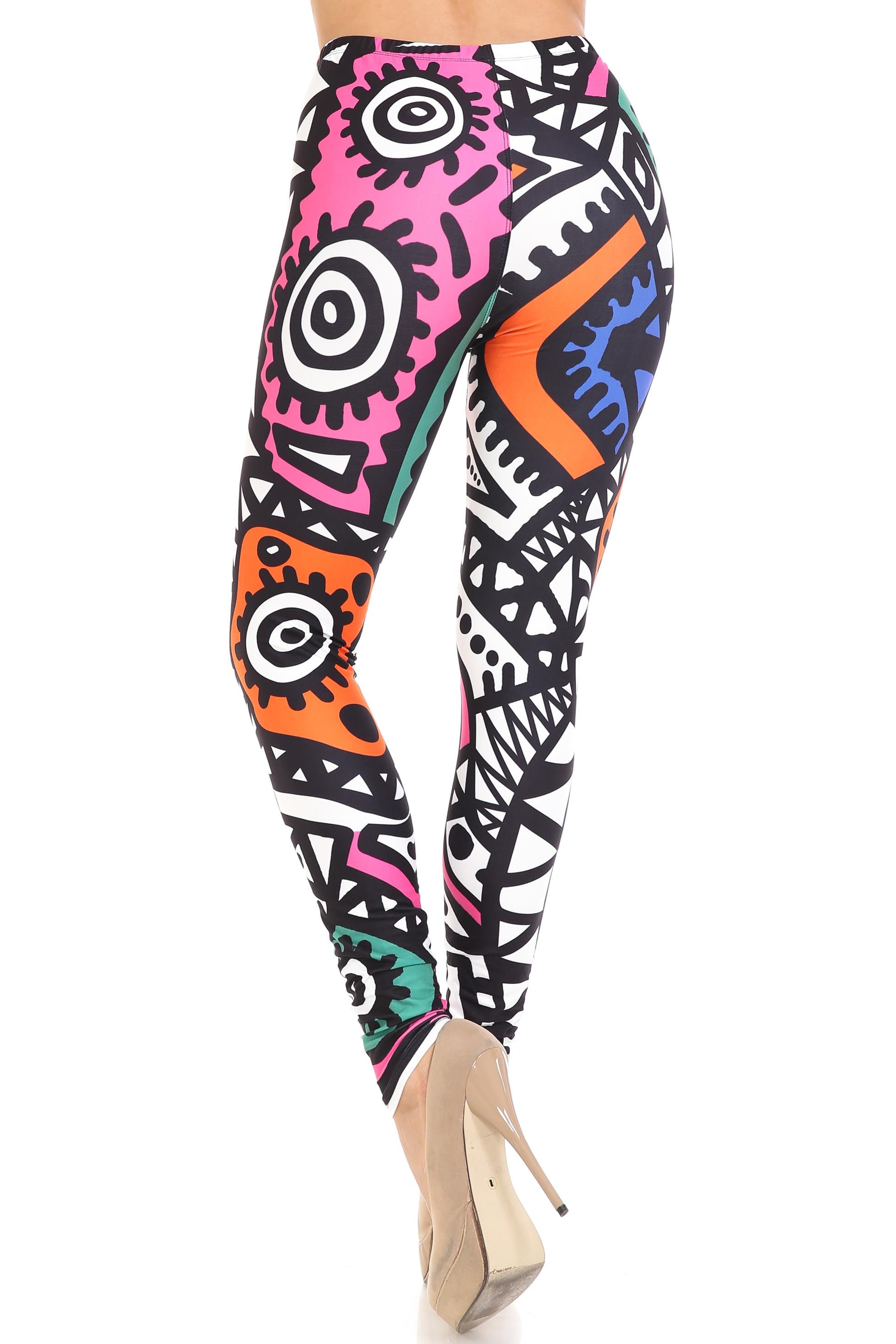 Creamy Soft Color Tribe Plus Size Leggings - By USA Fashion (One Size Plus,Multi Color Bold)