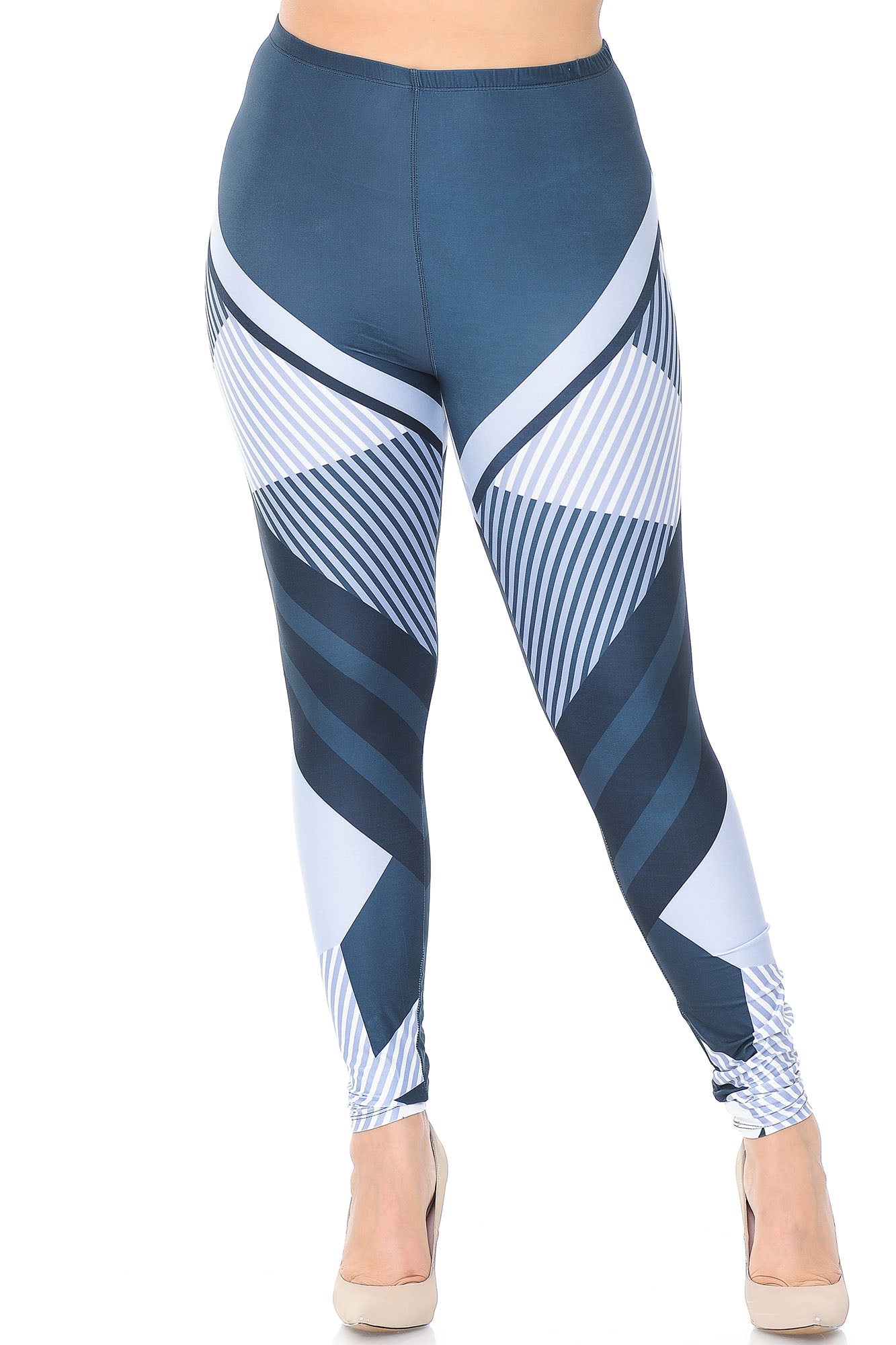 Creamy Soft Contour Angles Plus Size Leggings - USA Fashion (One Size Plus,White)