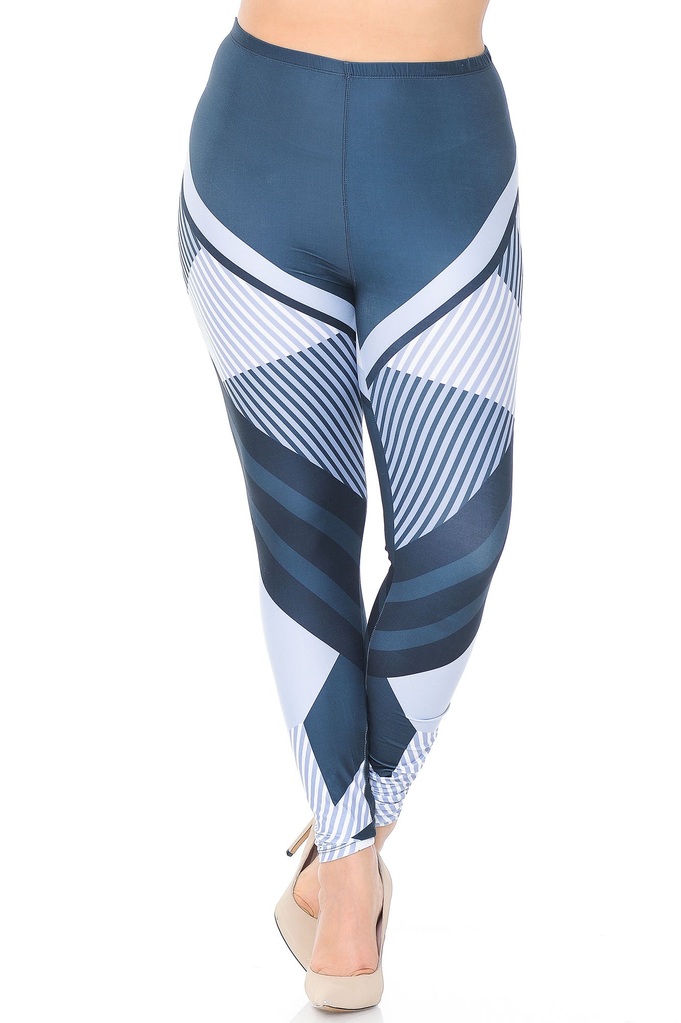 Creamy Soft Contour Angles Plus Size Leggings - USA Fashion (One Size Plus,White)
