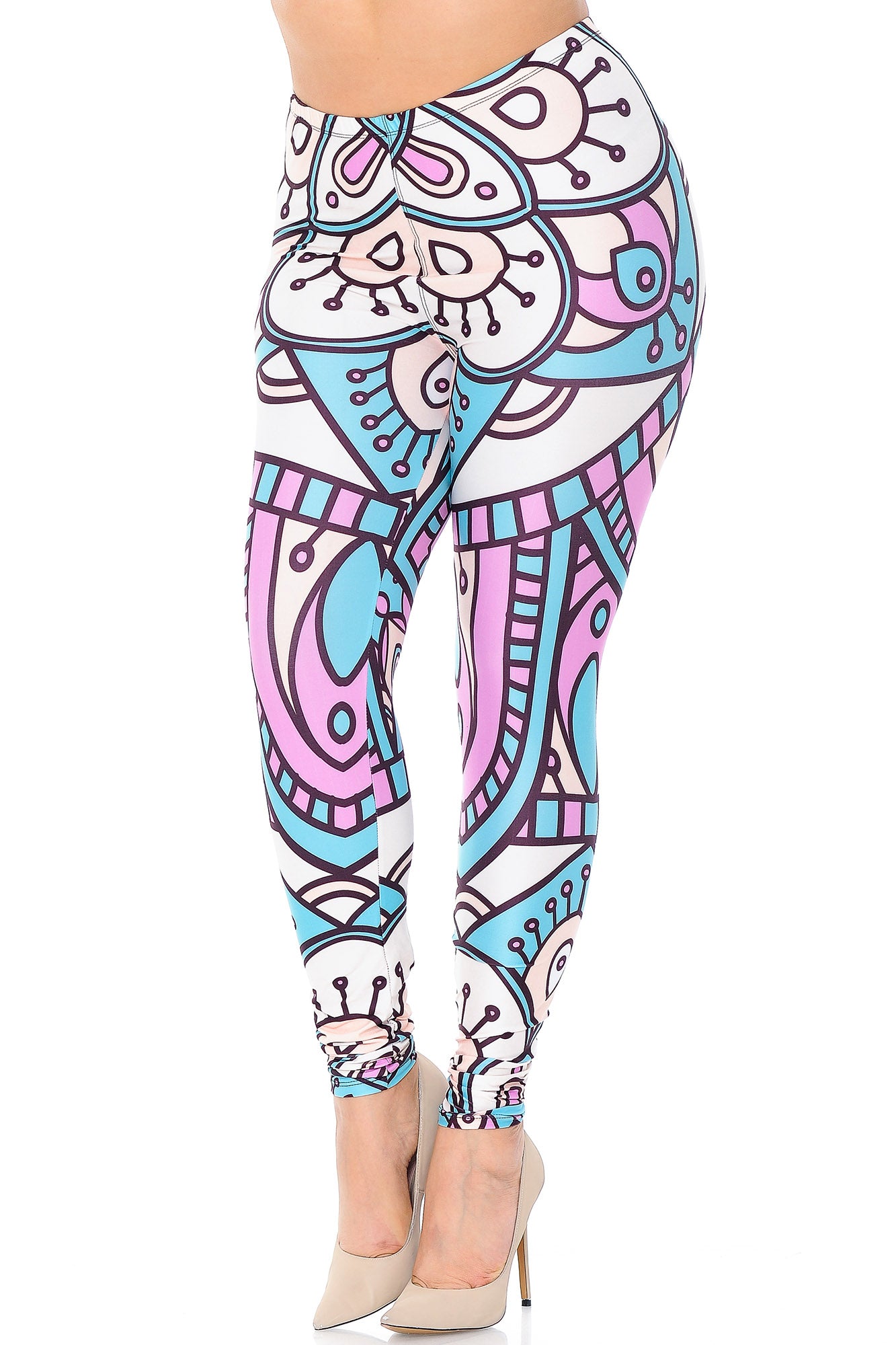 Creamy Soft Cute Mandala Plus Size Leggings - USA Fashion (One Size Plus,Multi Color Pastel)