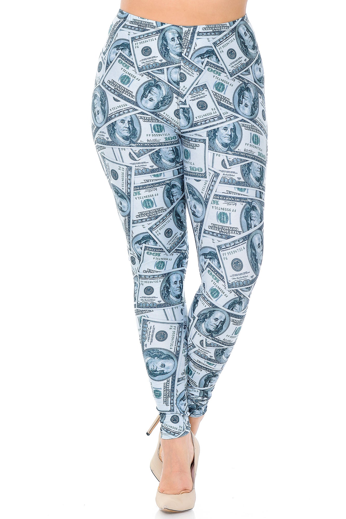 Creamy Soft Raining Money Plus Size Leggings - USA Fashion (One Size Plus,Green)
