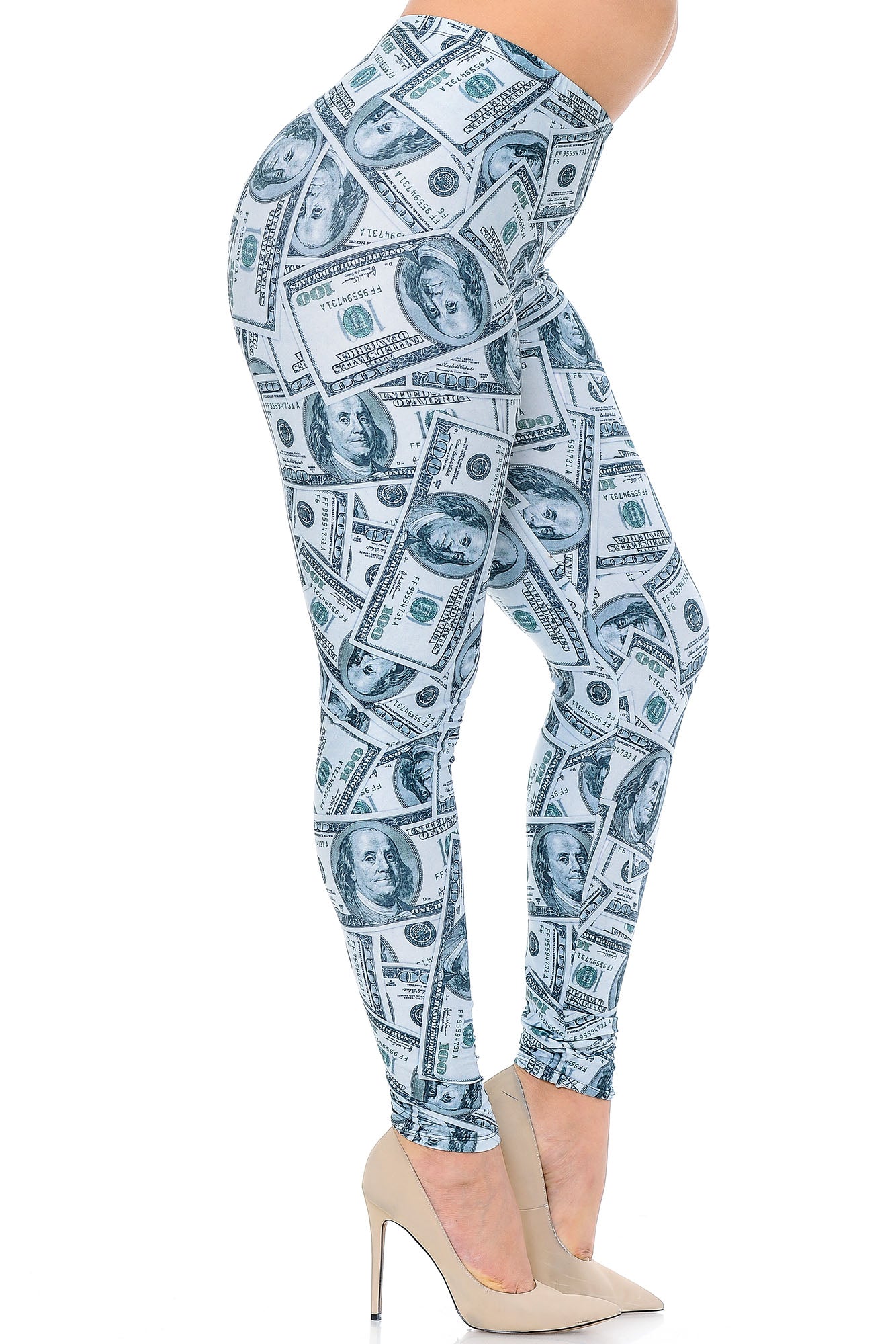 Creamy Soft Raining Money Plus Size Leggings - USA Fashion (One Size Plus,Green)