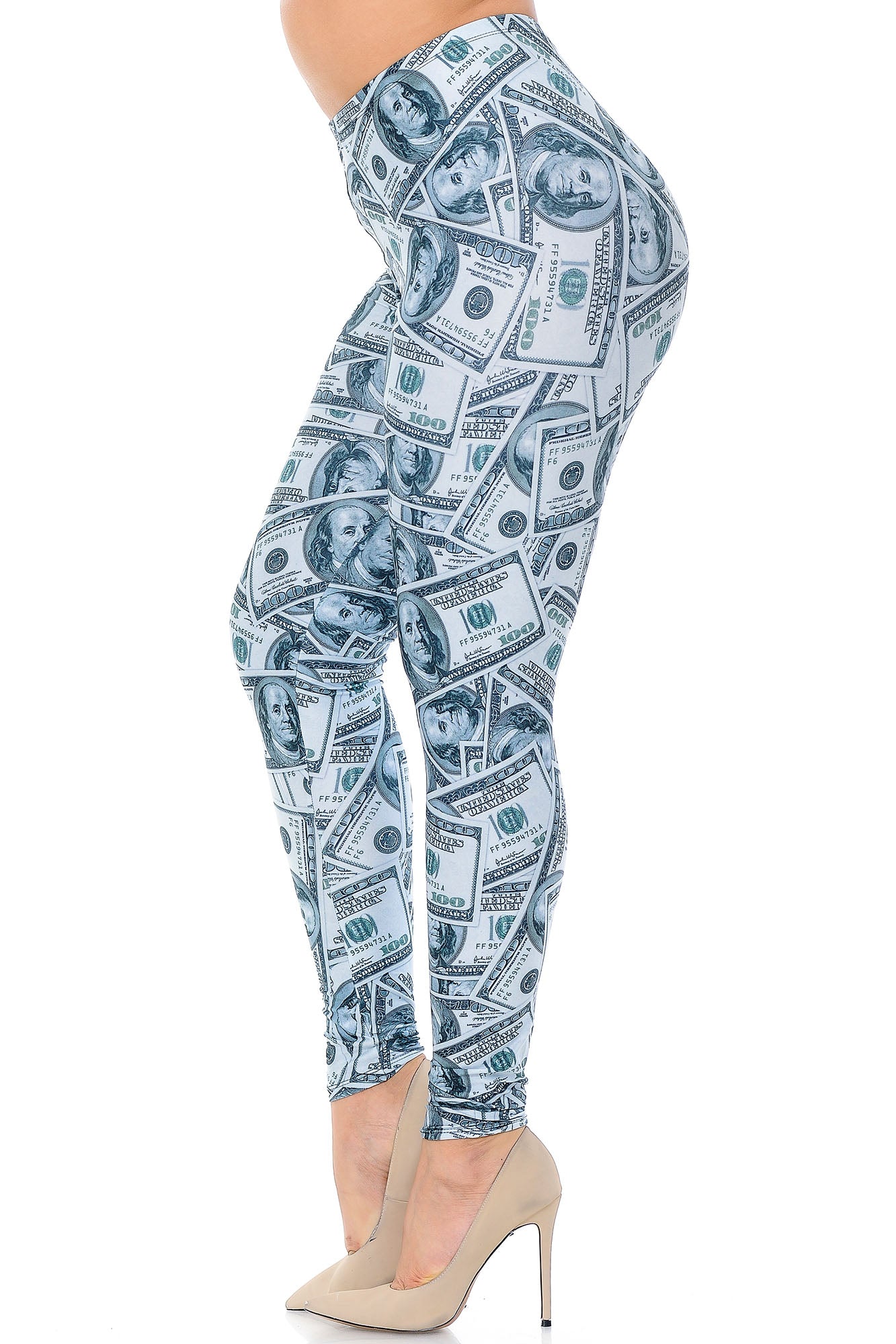 Creamy Soft Raining Money Plus Size Leggings - USA Fashion (One Size Plus,Green)