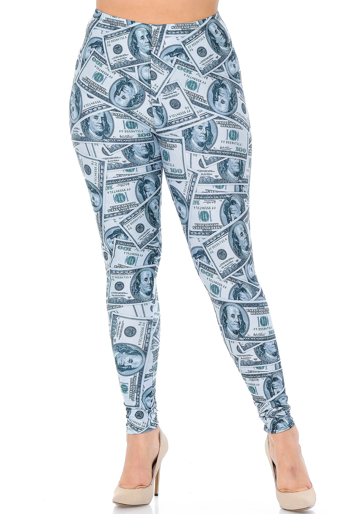 Creamy Soft Raining Money Plus Size Leggings - USA Fashion (One Size Plus,Green)