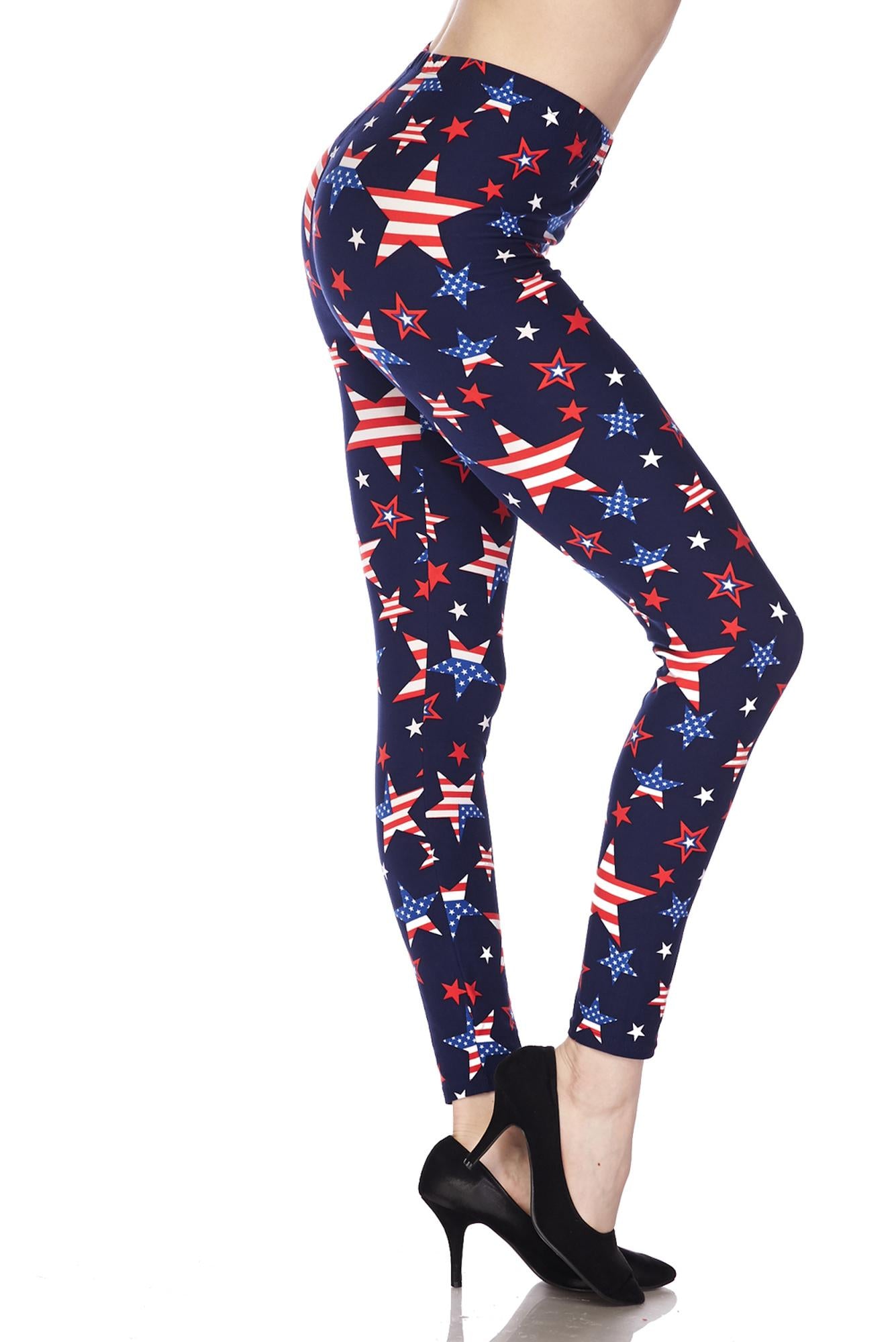 Buttery Soft USA Stars Plus Size Leggings (One Size Plus,Navy)