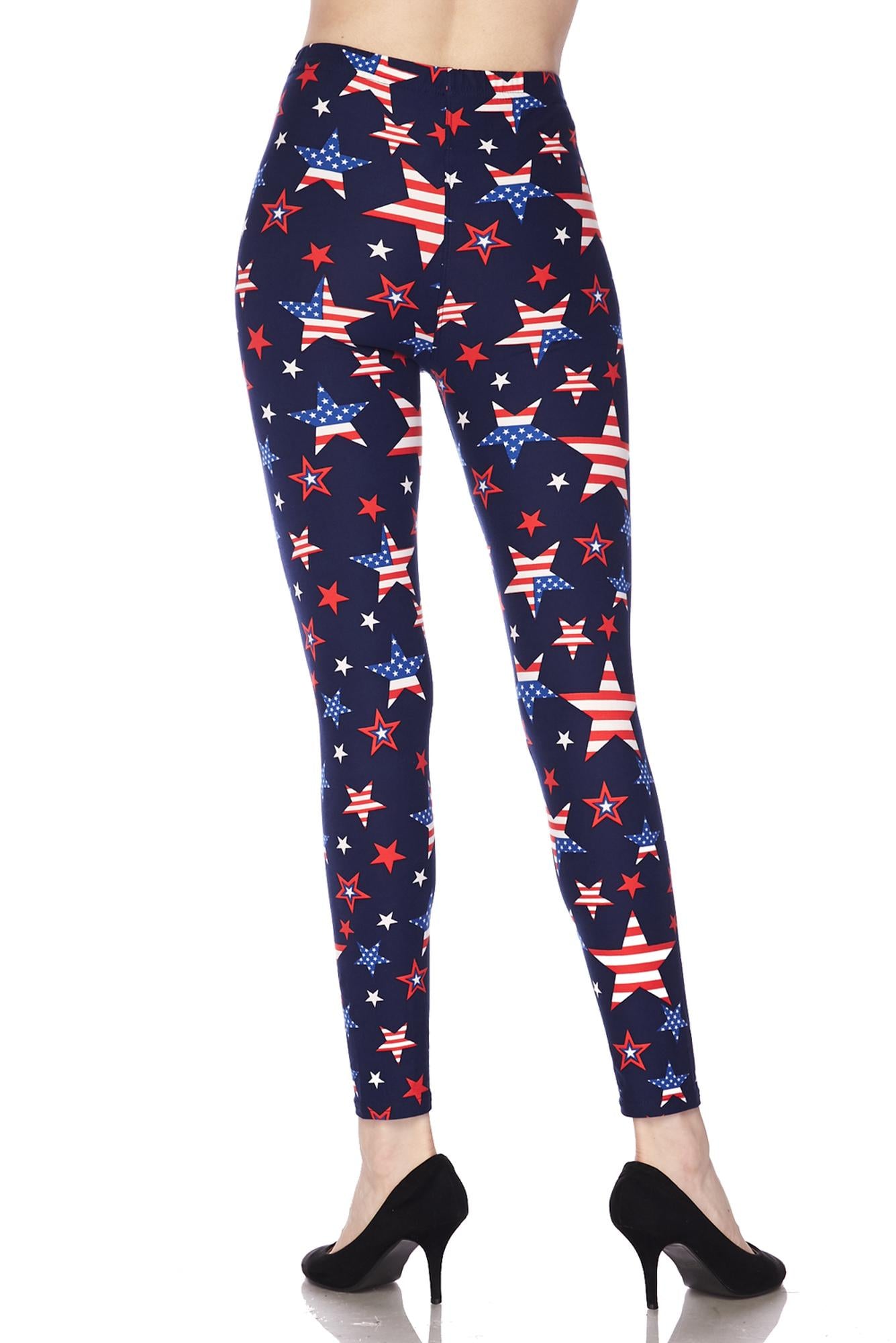 Buttery Soft USA Stars Plus Size Leggings (One Size Plus,Navy)
