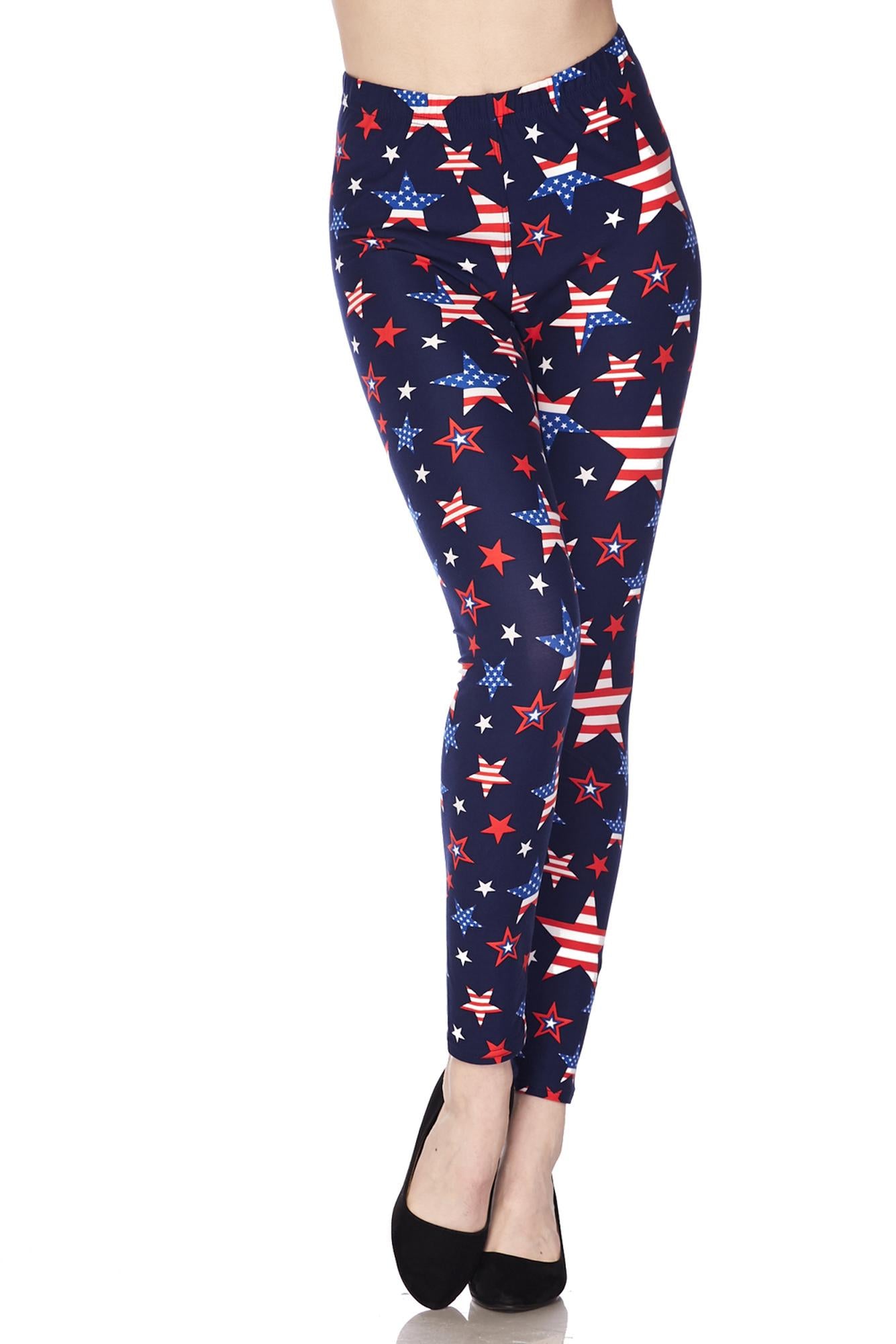 Buttery Soft USA Stars Plus Size Leggings (One Size Plus,Navy)