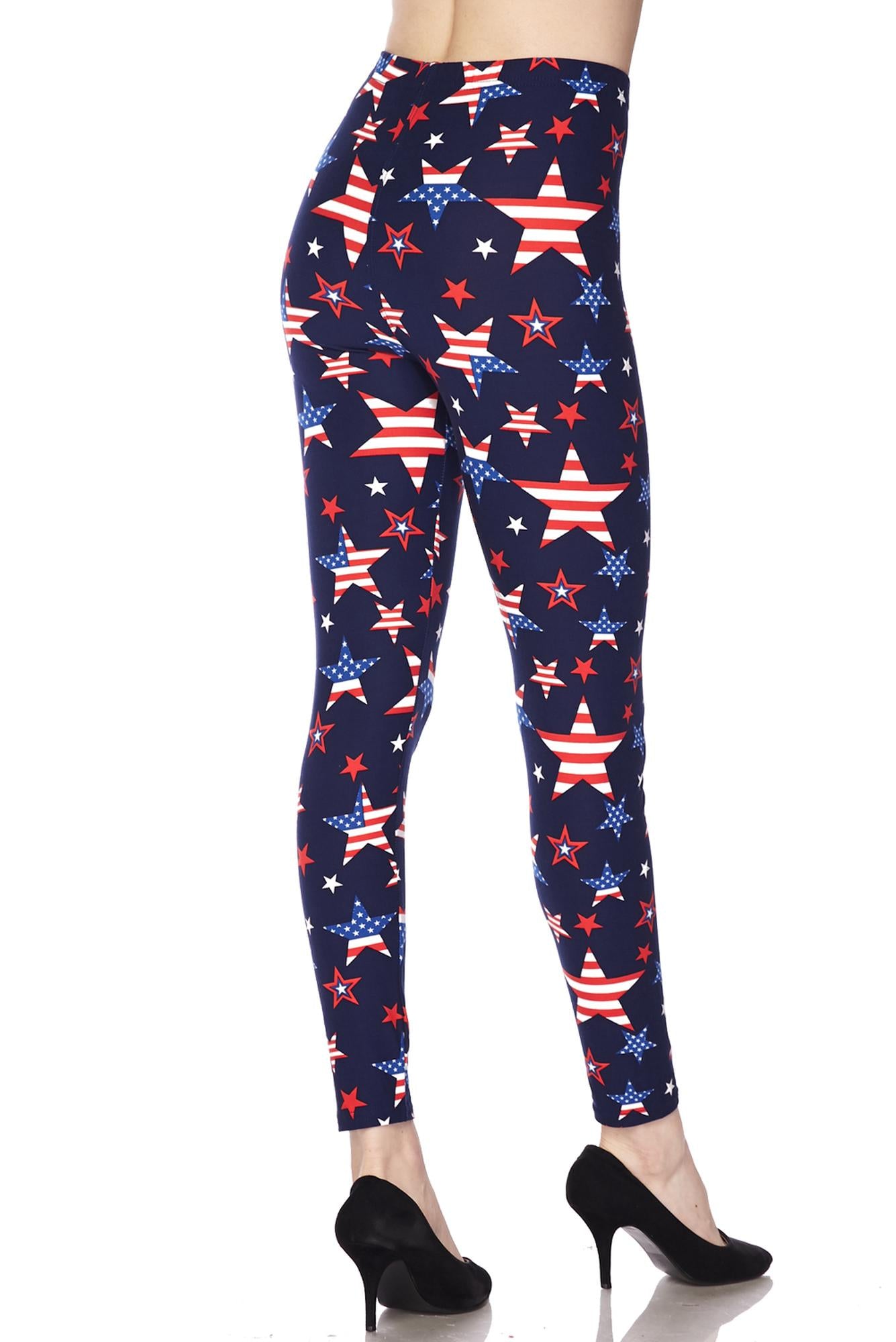 Buttery Soft USA Stars Plus Size Leggings (One Size Plus,Navy)
