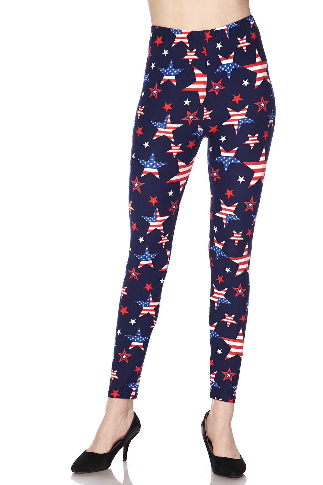Buttery Soft USA Stars Plus Size Leggings (One Size Plus,Navy)
