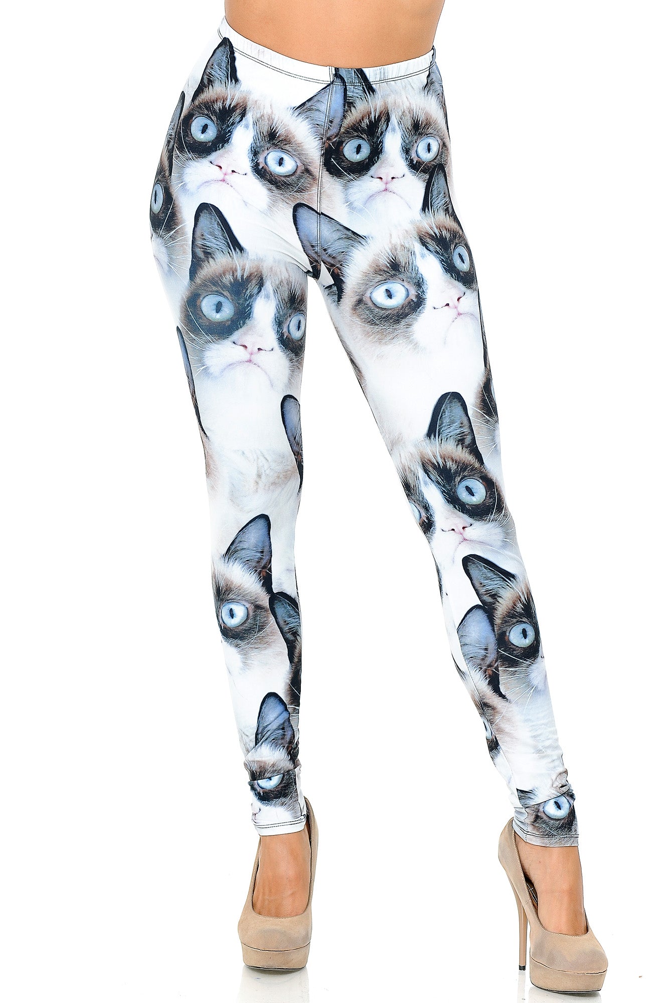 Creamy Soft Grumpy Cat Plus Size Leggings - USA Fashion (One Size Plus,White)