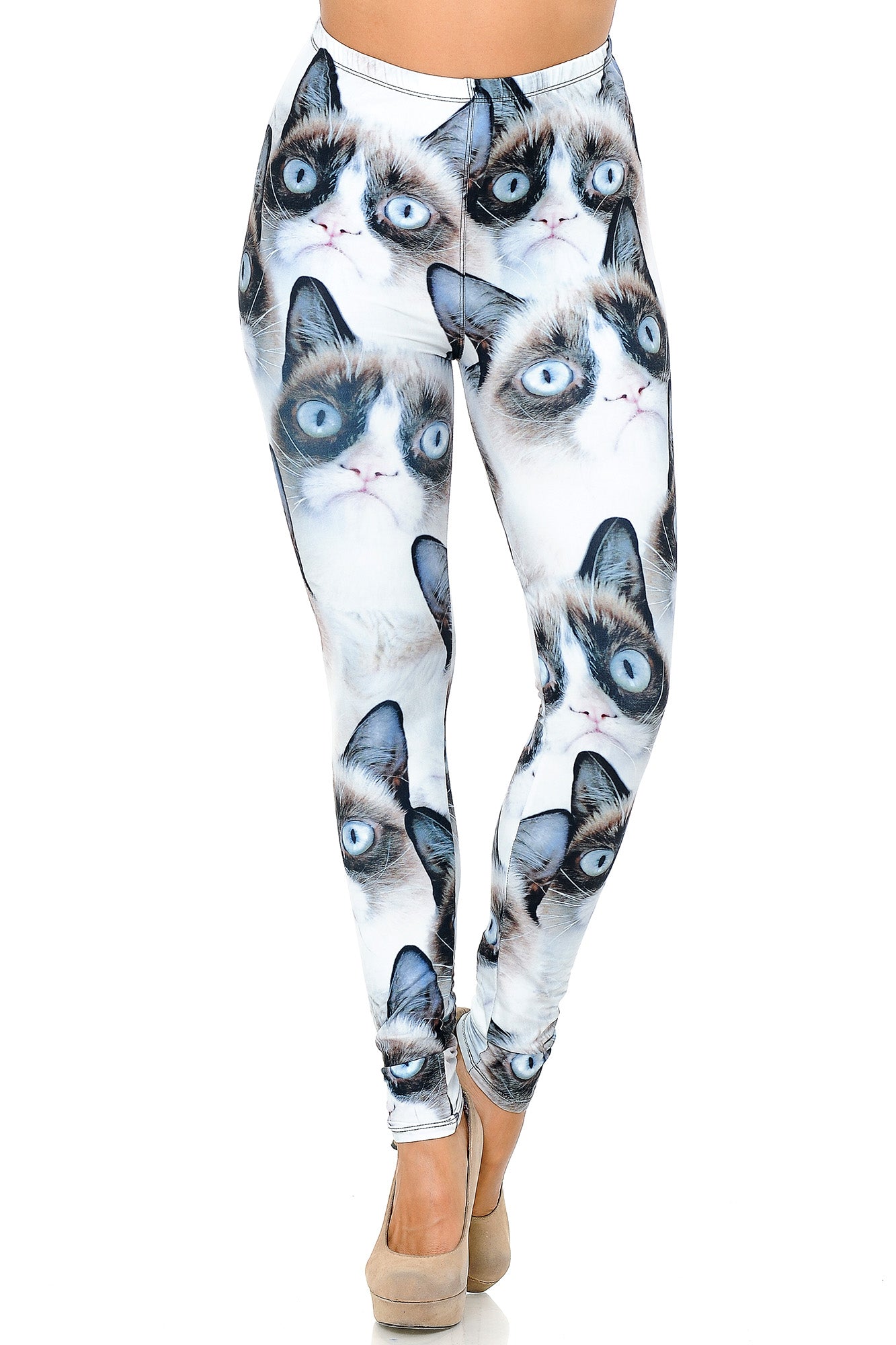 Creamy Soft Grumpy Cat Plus Size Leggings - USA Fashion (One Size Plus,White)