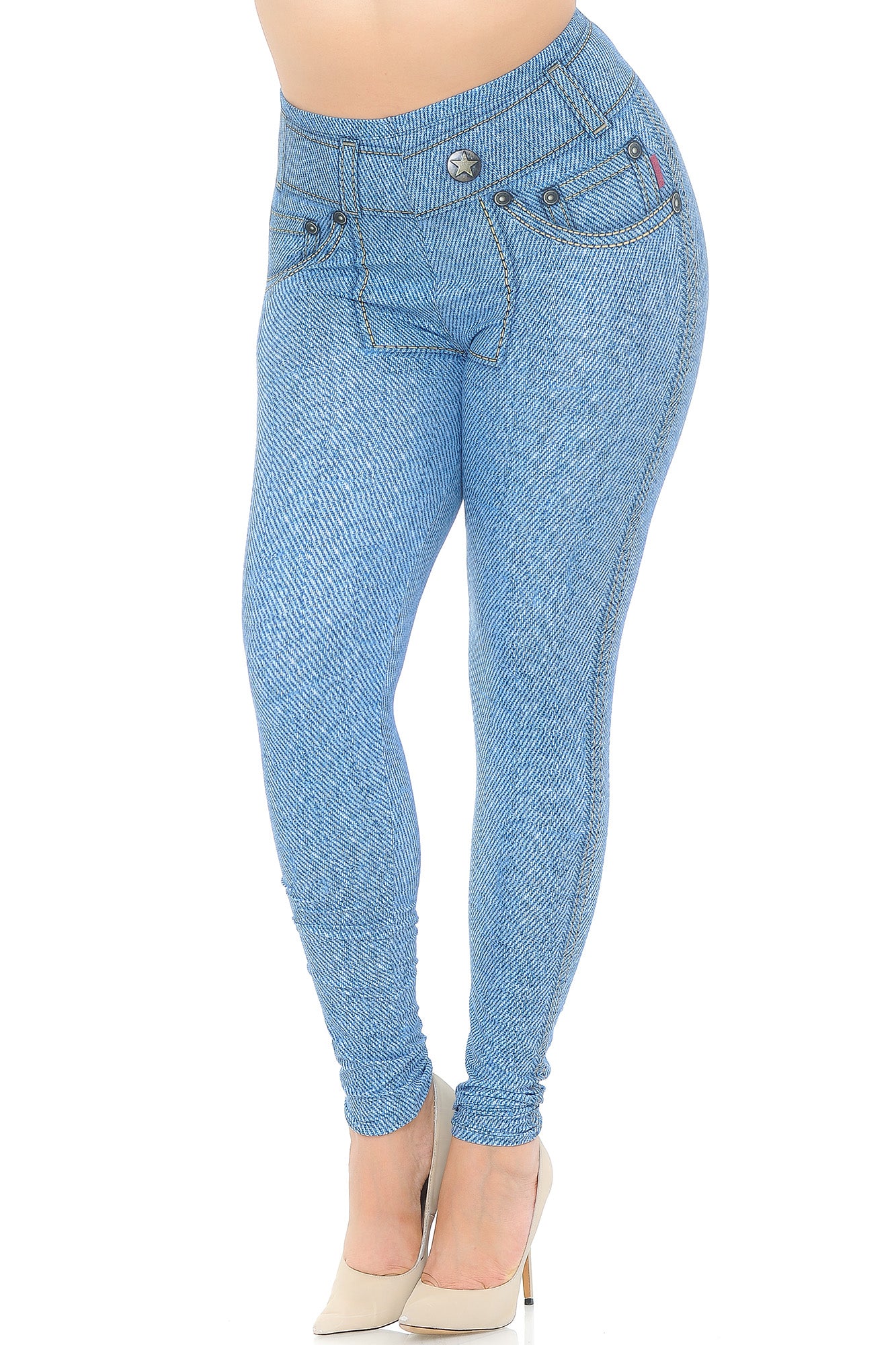 Creamy Soft Beautiful Blue Jean Plus Size Leggings - USA Fashion (One Size Plus,Blue)