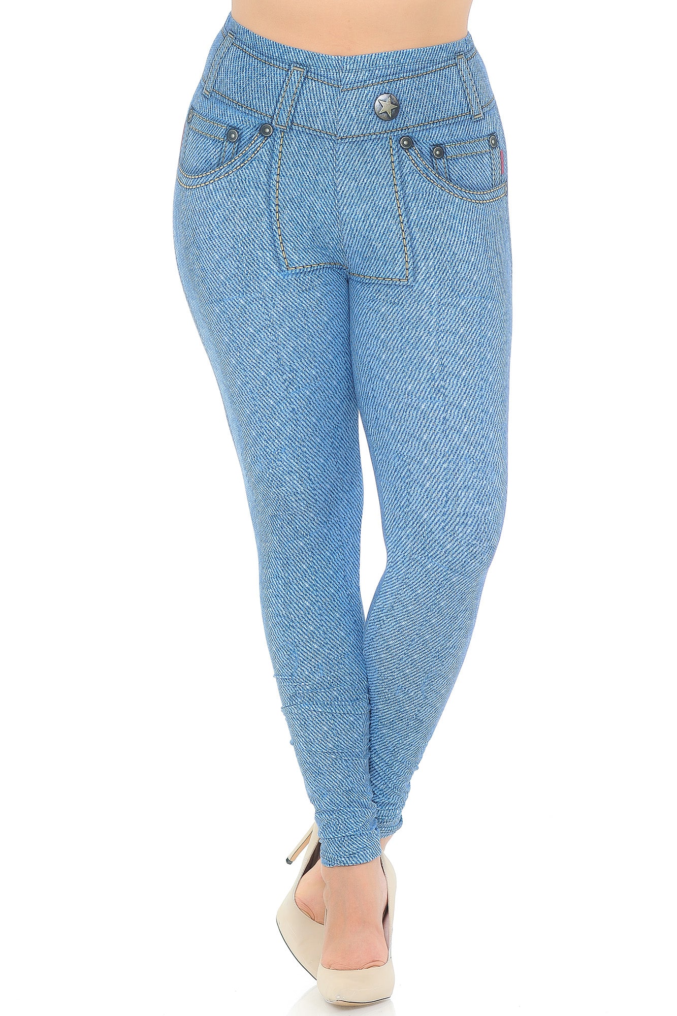 Creamy Soft Beautiful Blue Jean Plus Size Leggings - USA Fashion (One Size Plus,Blue)