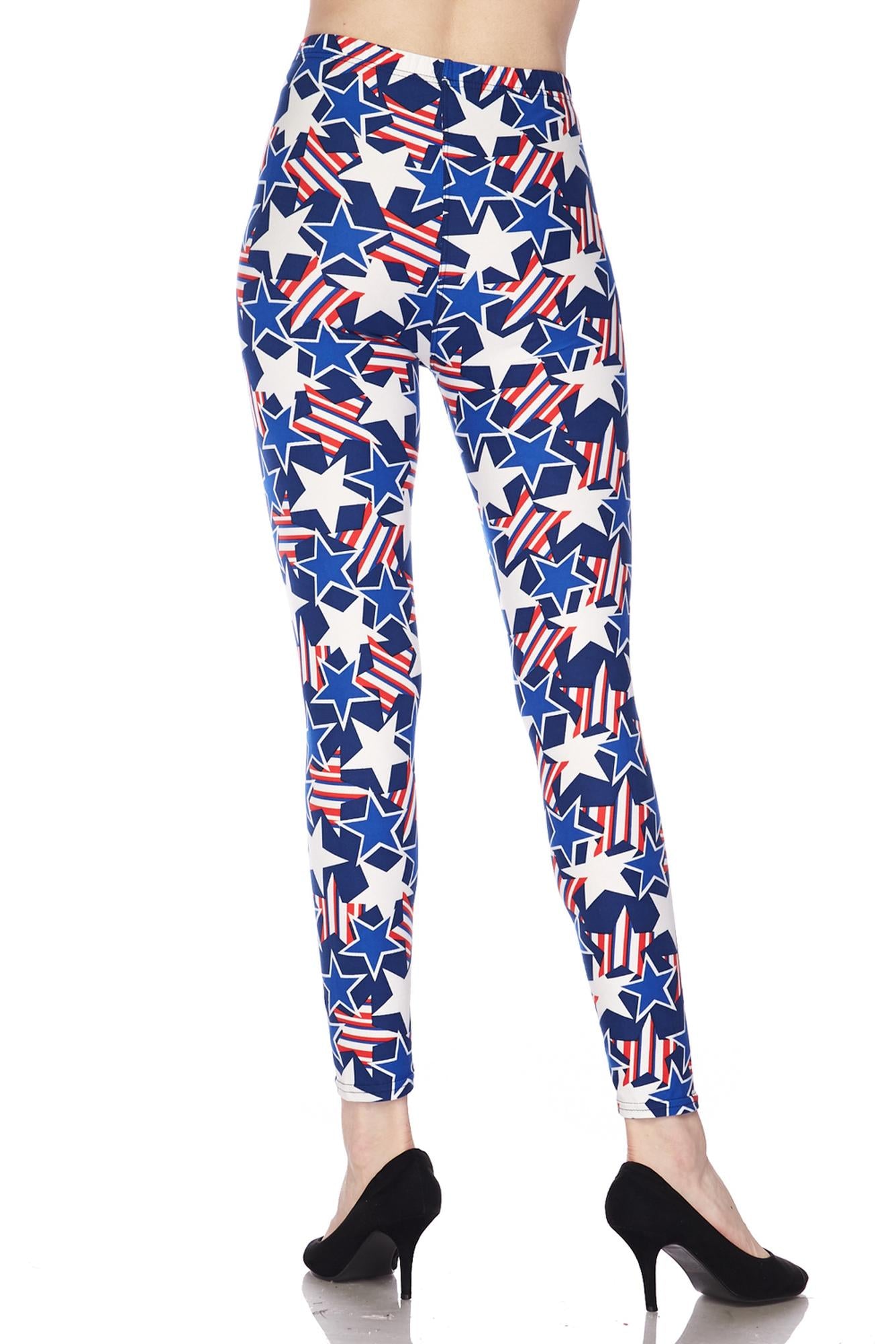 Buttery Soft American Stars Plus Size Leggings (One Size Plus,Blue)