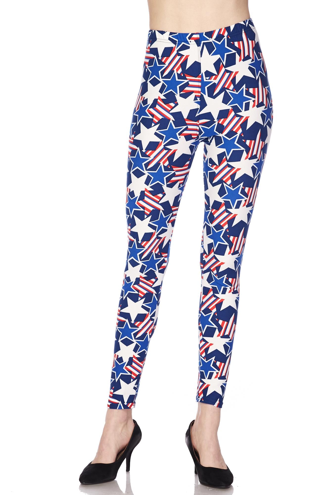 Buttery Soft American Stars Plus Size Leggings (One Size Plus,Blue)