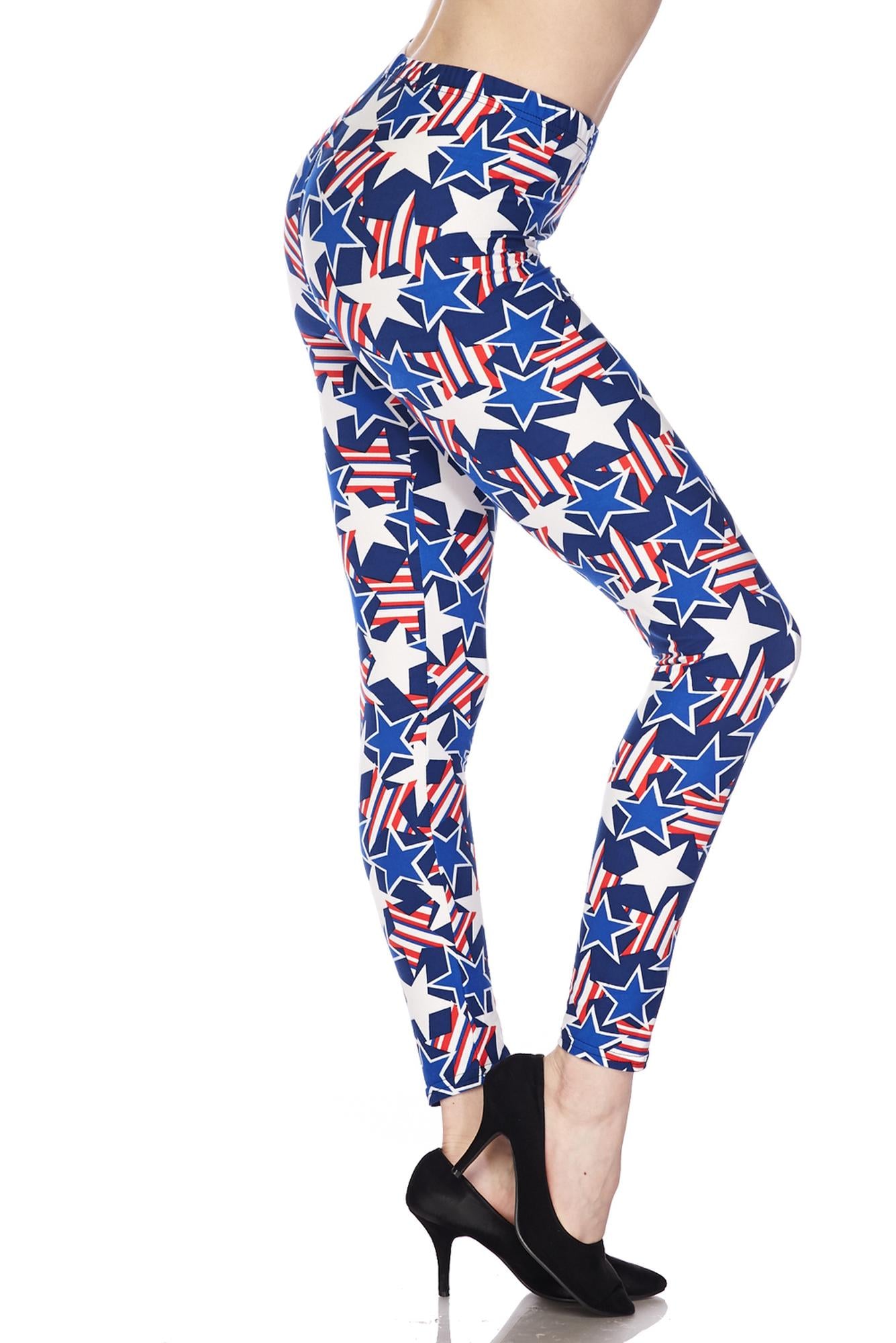Buttery Soft American Stars Plus Size Leggings (One Size Plus,Blue)