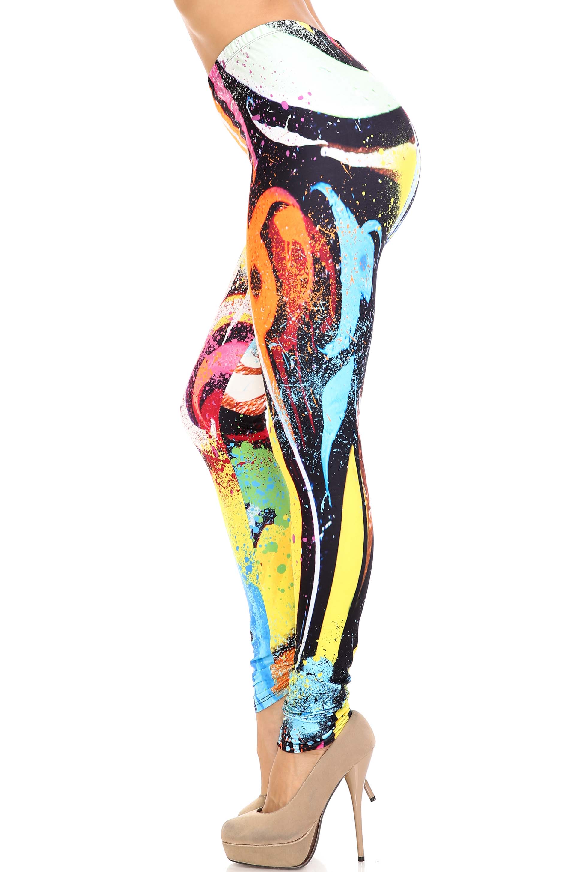 Creamy Soft Colorful Paint Strokes Plus Size Leggings - USA Fashion (One Size Plus,Multi Color Bold)