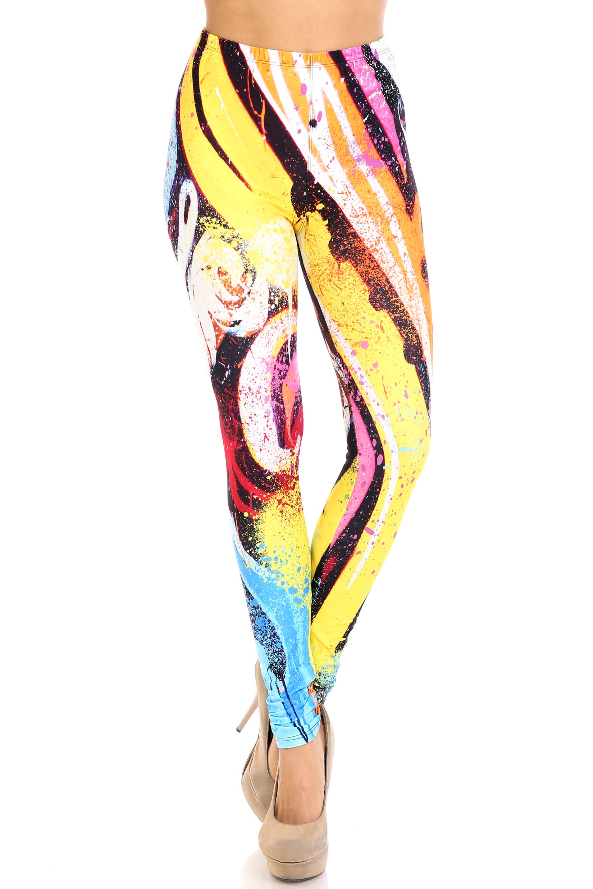 Creamy Soft Colorful Paint Strokes Plus Size Leggings - USA Fashion (One Size Plus,Multi Color Bold)