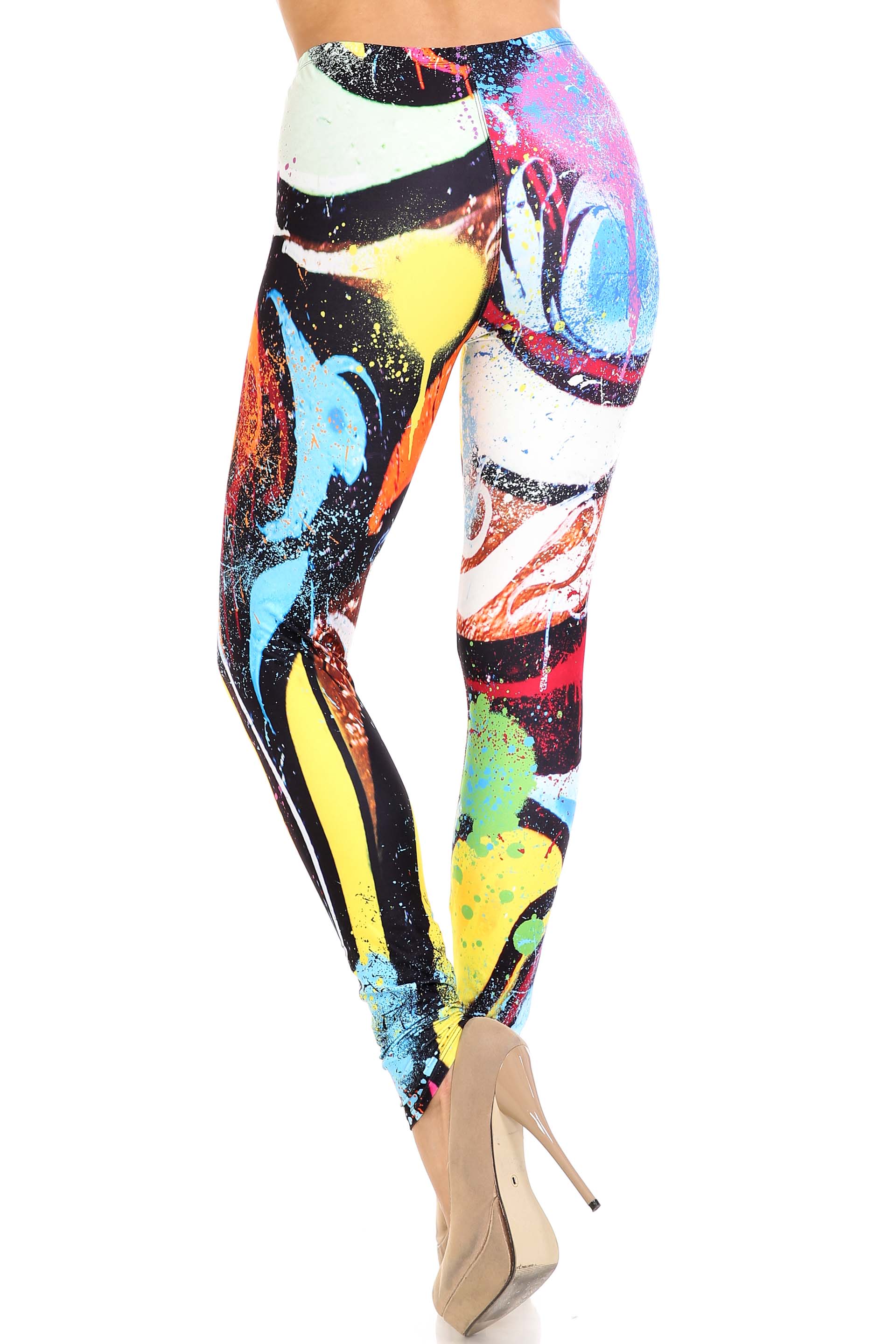 Creamy Soft Colorful Paint Strokes Plus Size Leggings - USA Fashion (One Size Plus,Multi Color Bold)