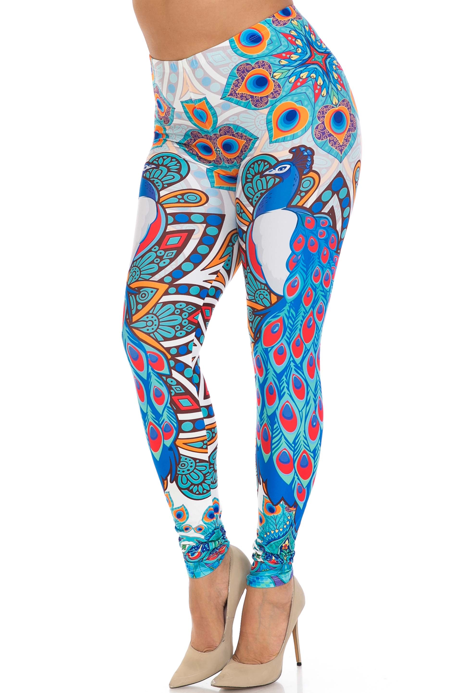 Creamy Soft Pristine Peacock Plus Size Leggings - By USA Fashion (One Size Plus,Blue)