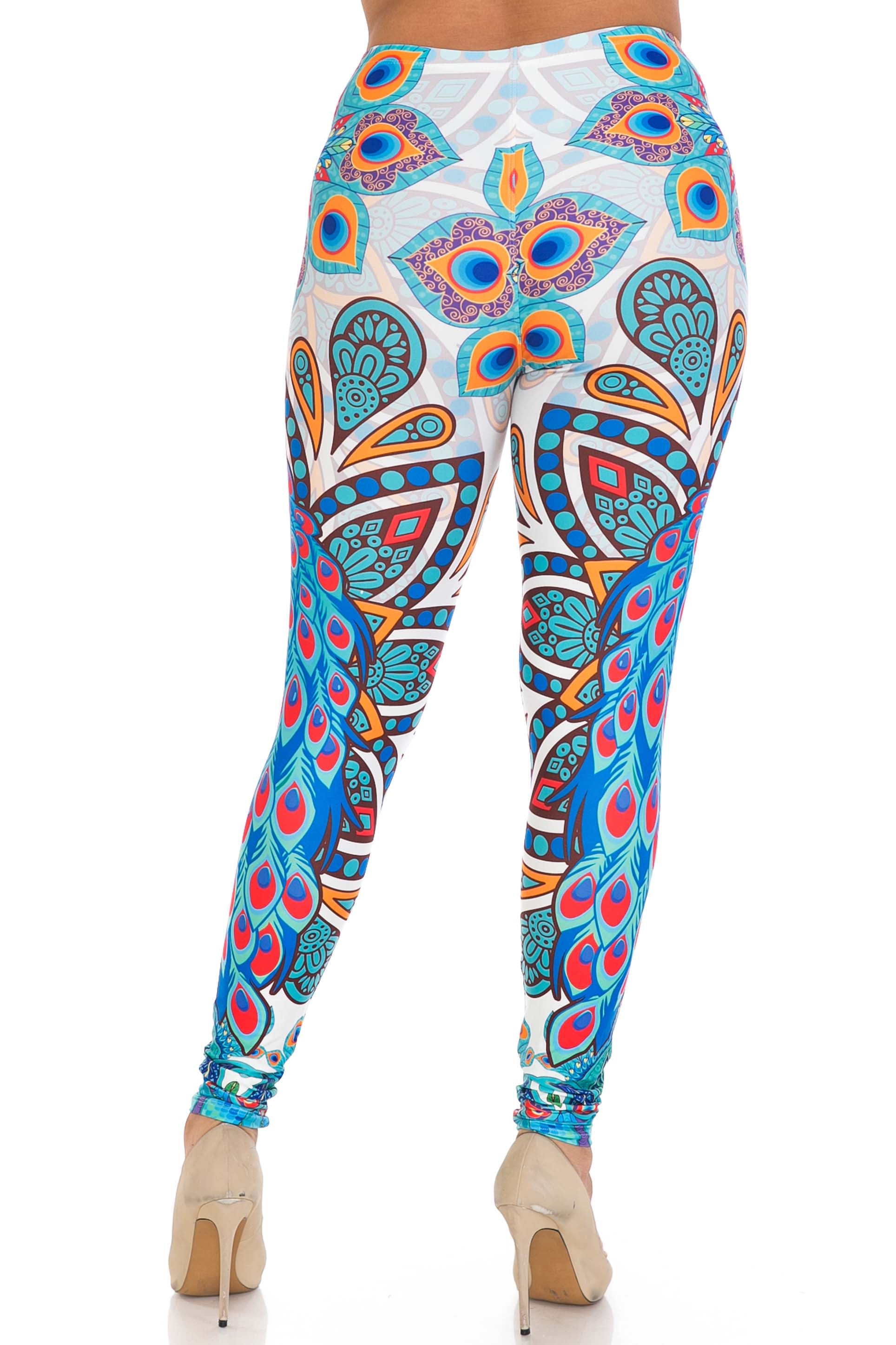 Creamy Soft Pristine Peacock Plus Size Leggings - By USA Fashion (One Size Plus,Blue)