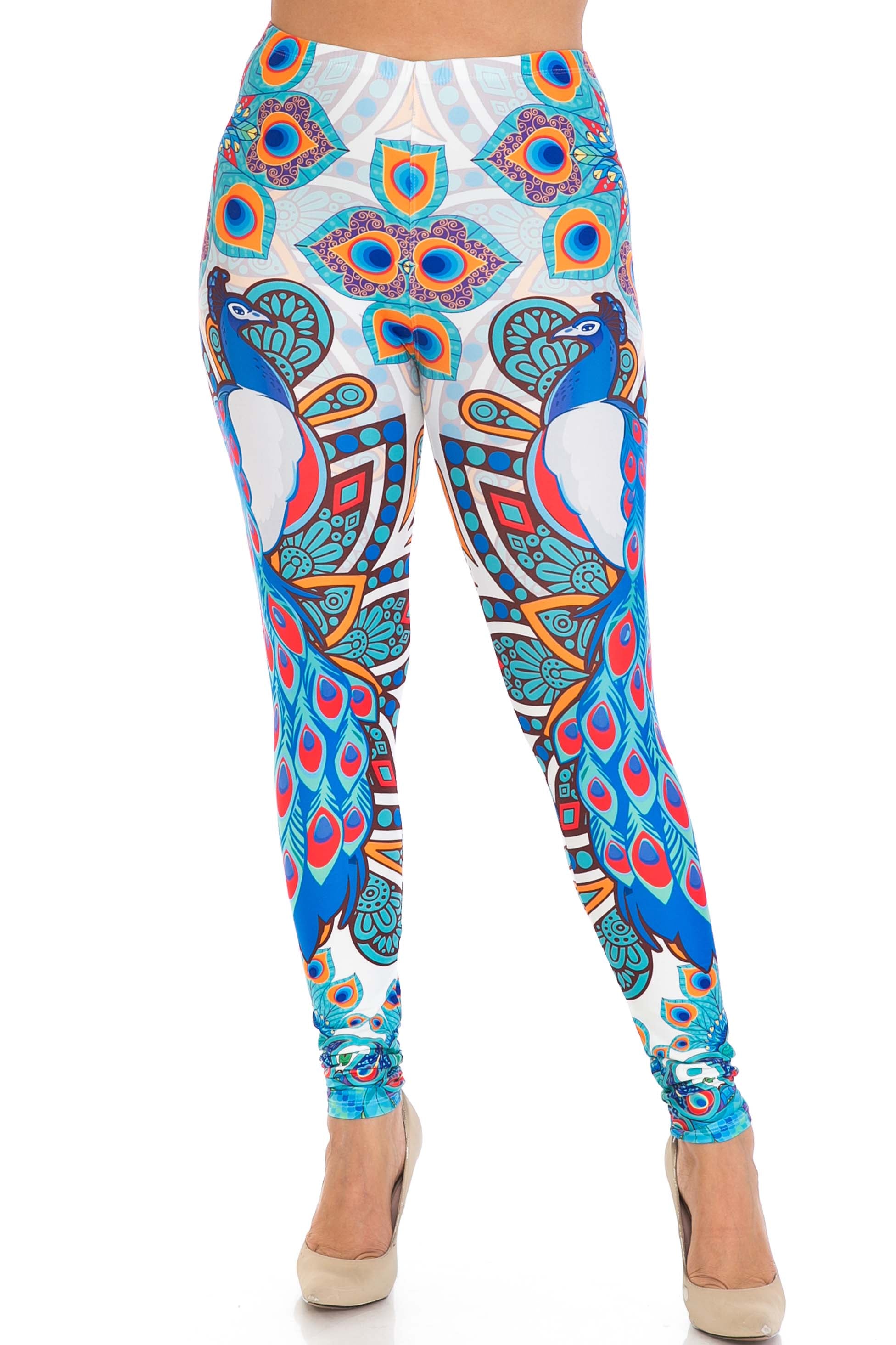 Creamy Soft Pristine Peacock Plus Size Leggings - By USA Fashion (One Size Plus,Blue)