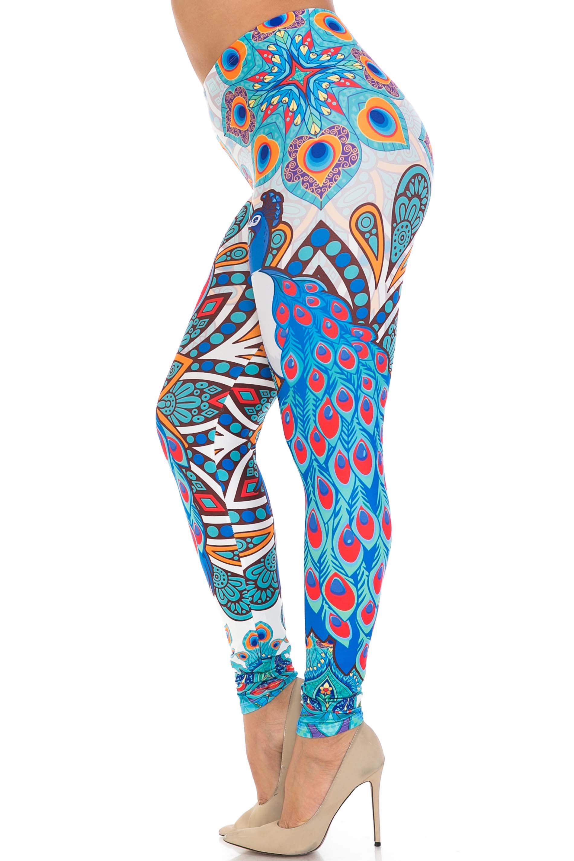 Creamy Soft Pristine Peacock Plus Size Leggings - By USA Fashion (One Size Plus,Blue)