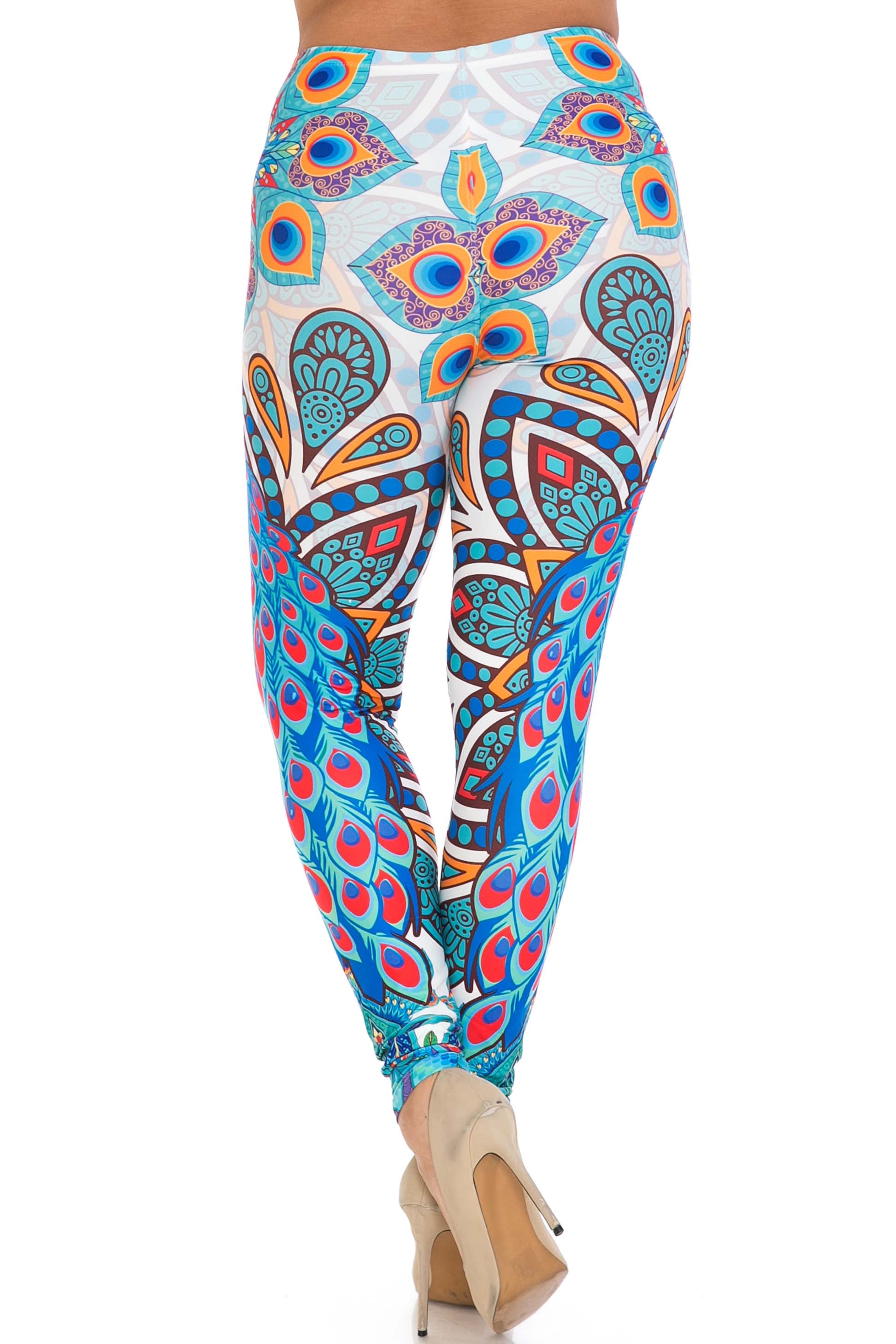 Creamy Soft Pristine Peacock Plus Size Leggings - By USA Fashion (One Size Plus,Blue)