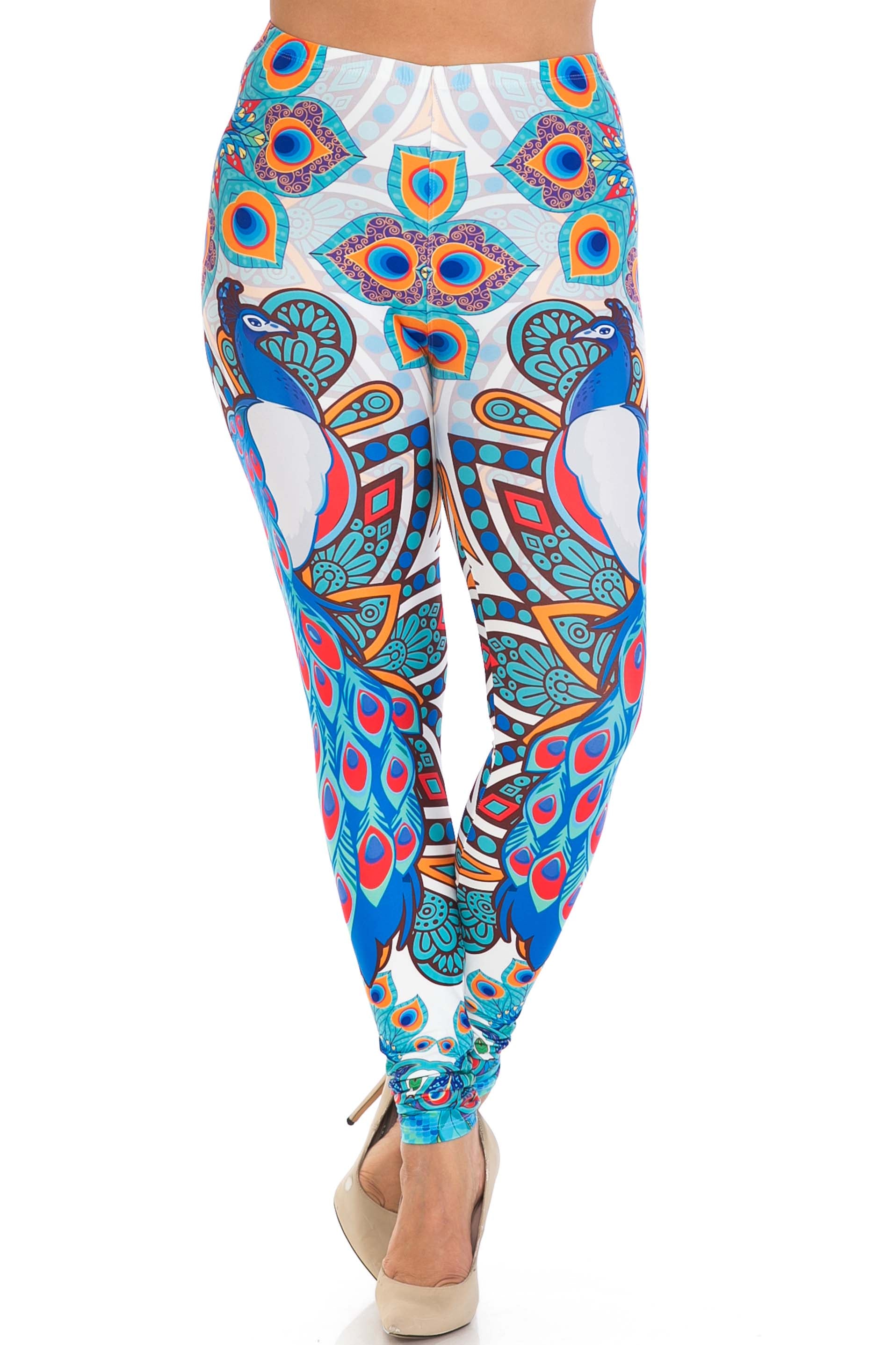 Creamy Soft Pristine Peacock Plus Size Leggings - By USA Fashion (One Size Plus,Blue)