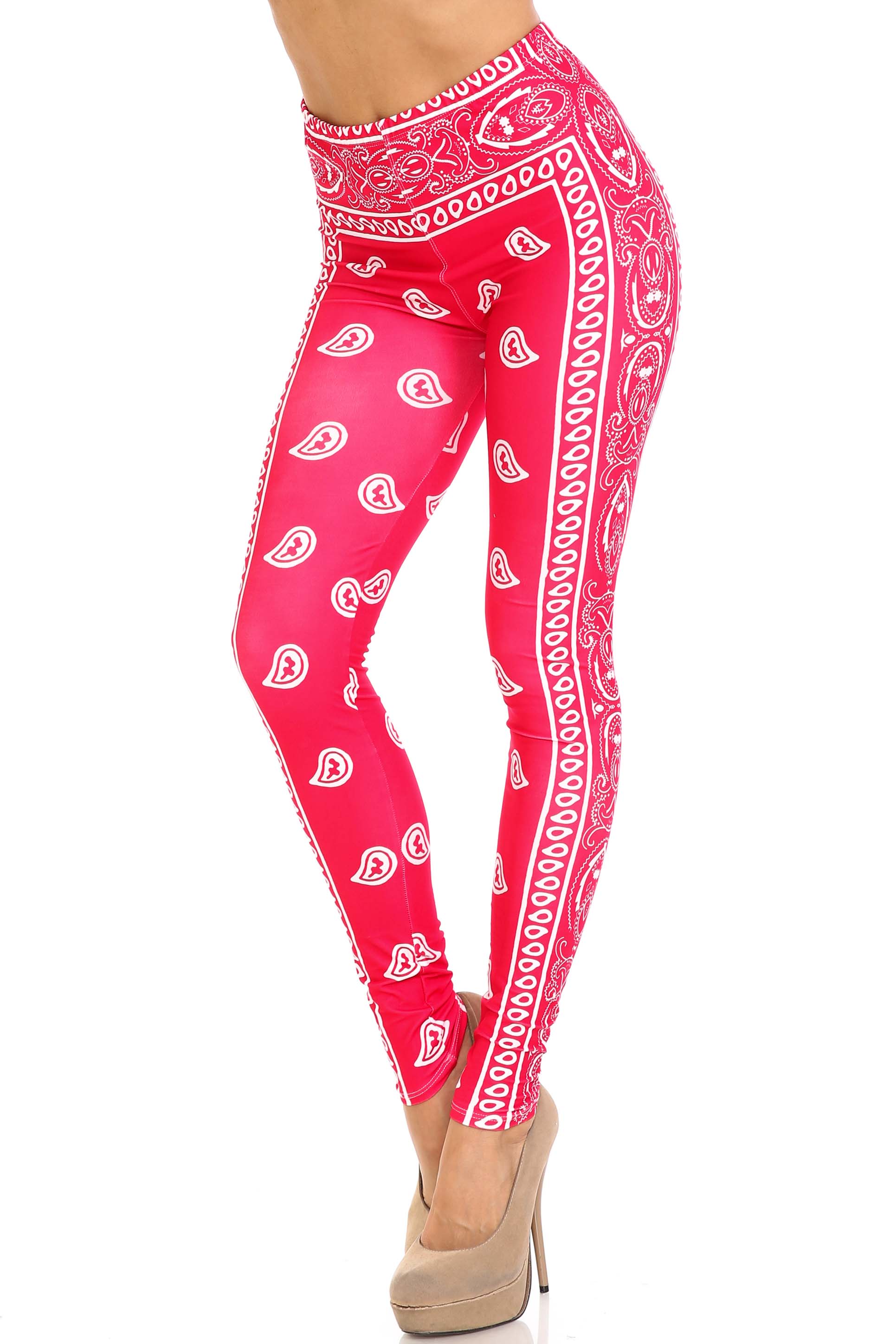 Creamy Soft Red Bandana Plus Size Leggings - USA Fashion (One Size Plus,Red)