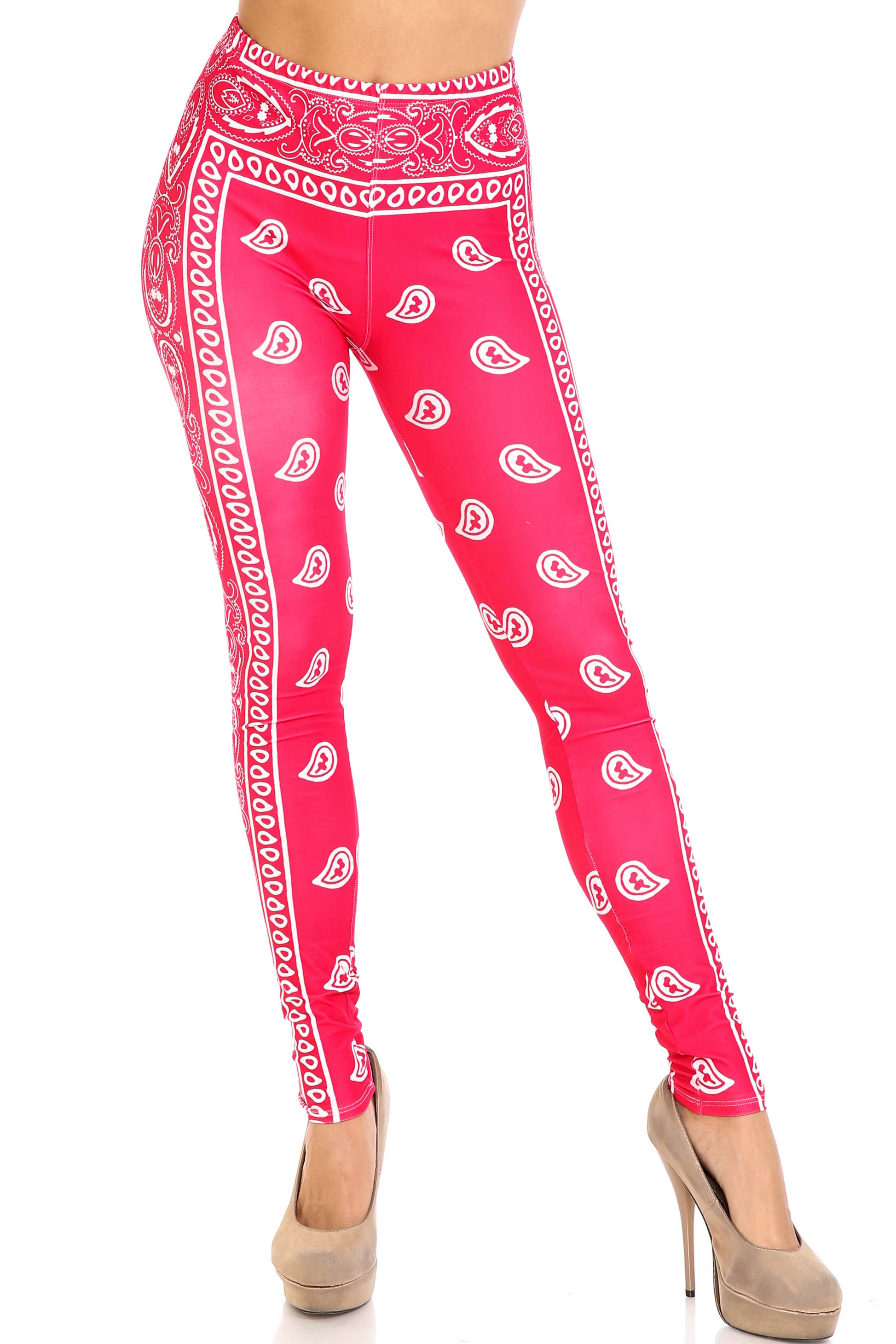 Creamy Soft Red Bandana Plus Size Leggings - USA Fashion (One Size Plus,Red)