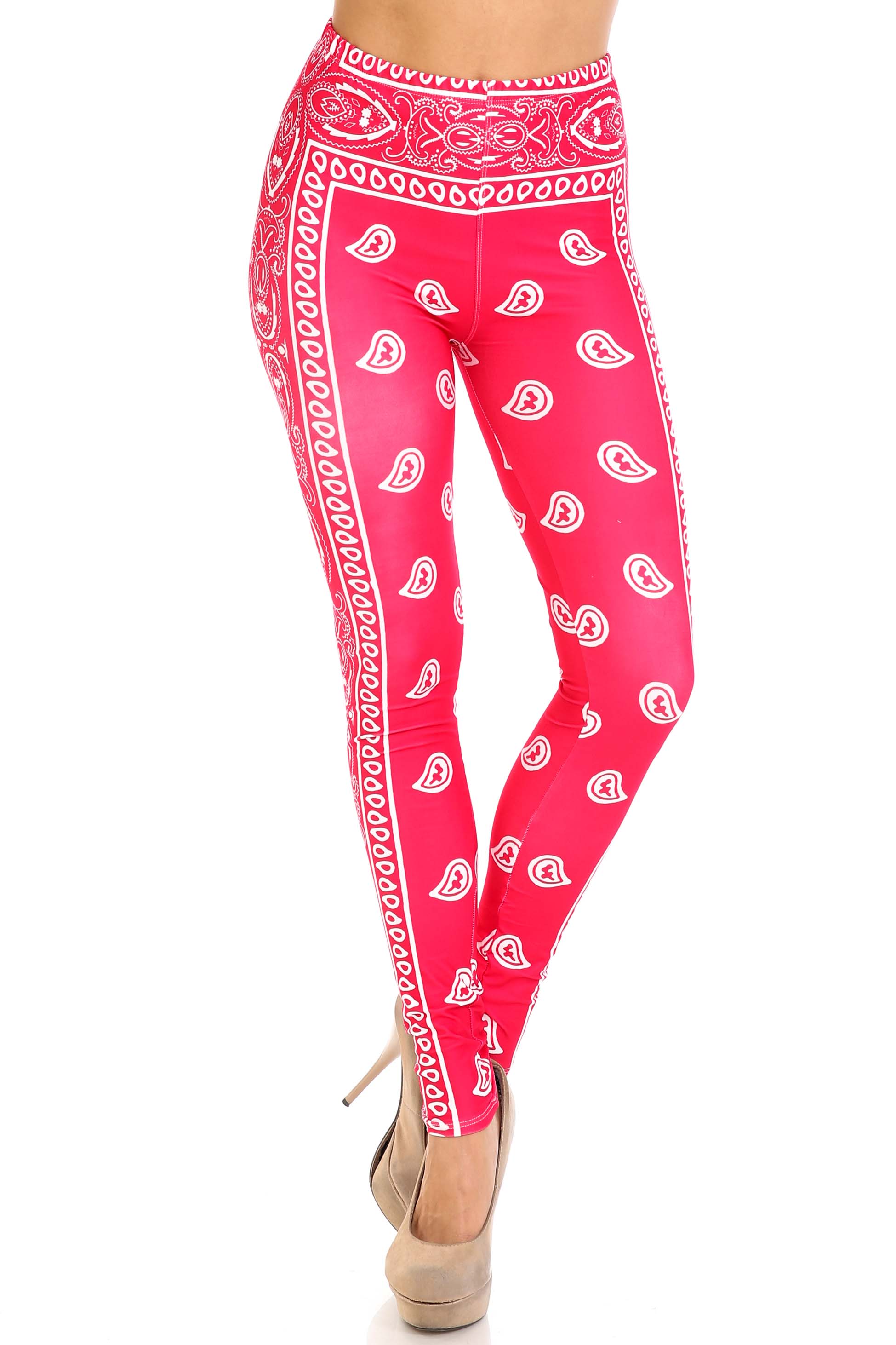 Creamy Soft Red Bandana Plus Size Leggings - USA Fashion (One Size Plus,Red)