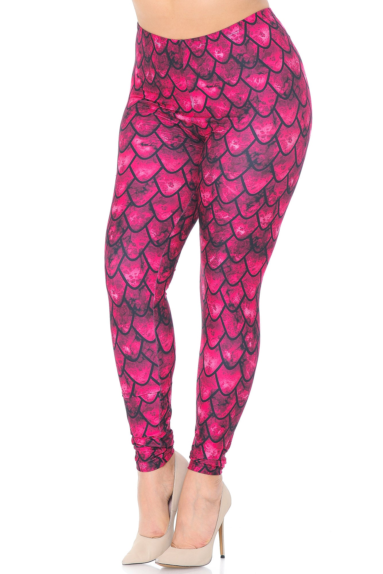 Creamy Soft Red Scale Plus Size Leggings - USA Fashion (One Size Plus,Red)