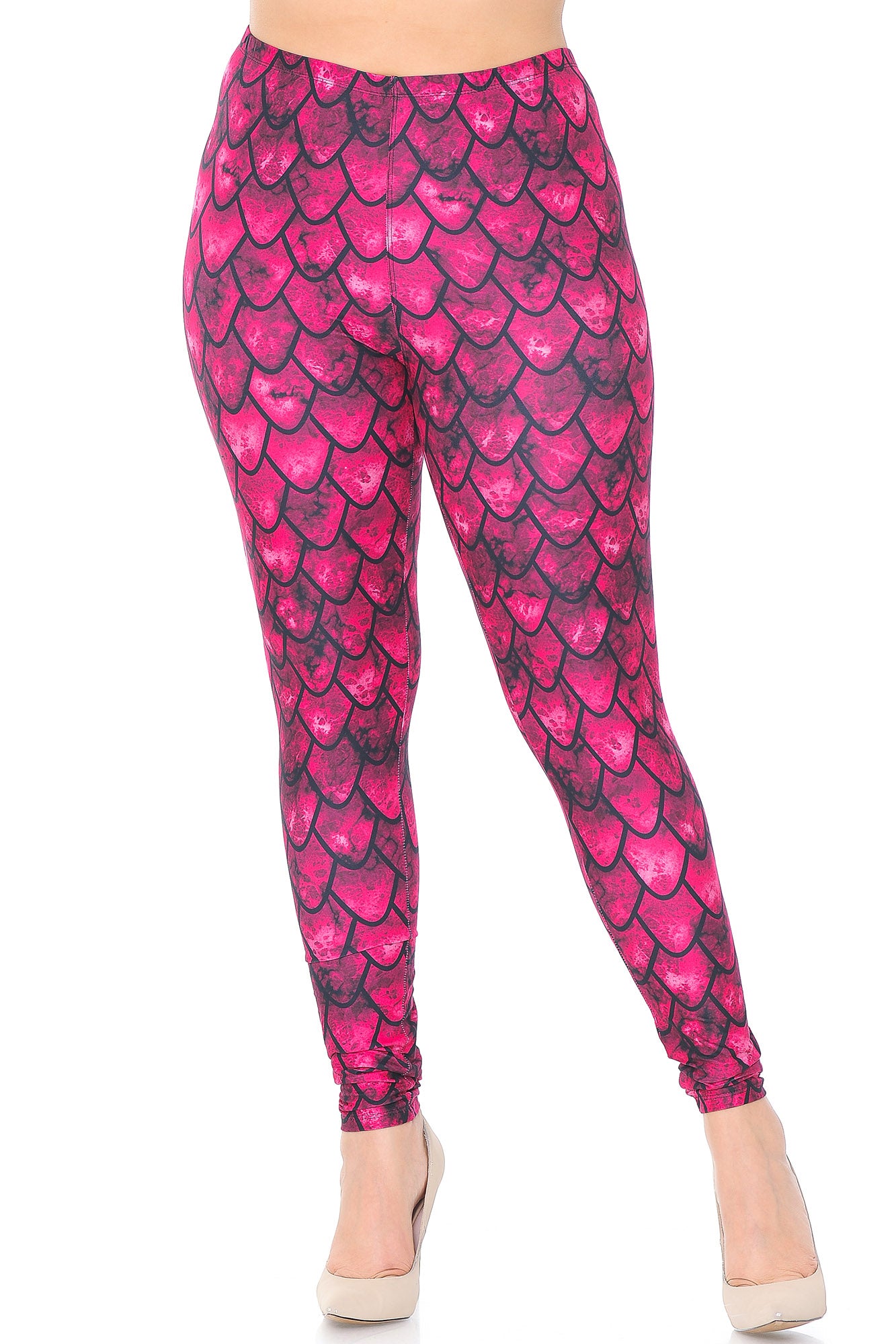 Creamy Soft Red Scale Plus Size Leggings - USA Fashion (One Size Plus,Red)