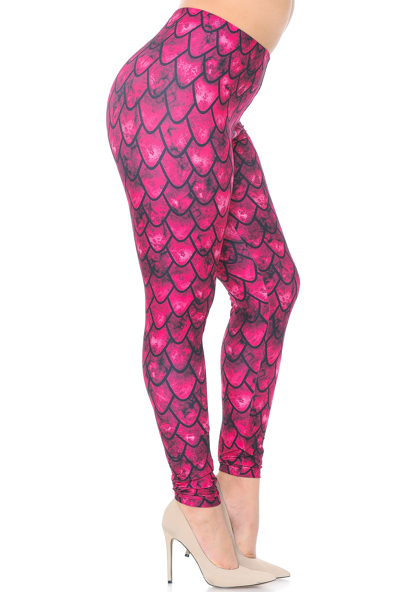 Creamy Soft Red Scale Plus Size Leggings - USA Fashion (One Size Plus,Red)