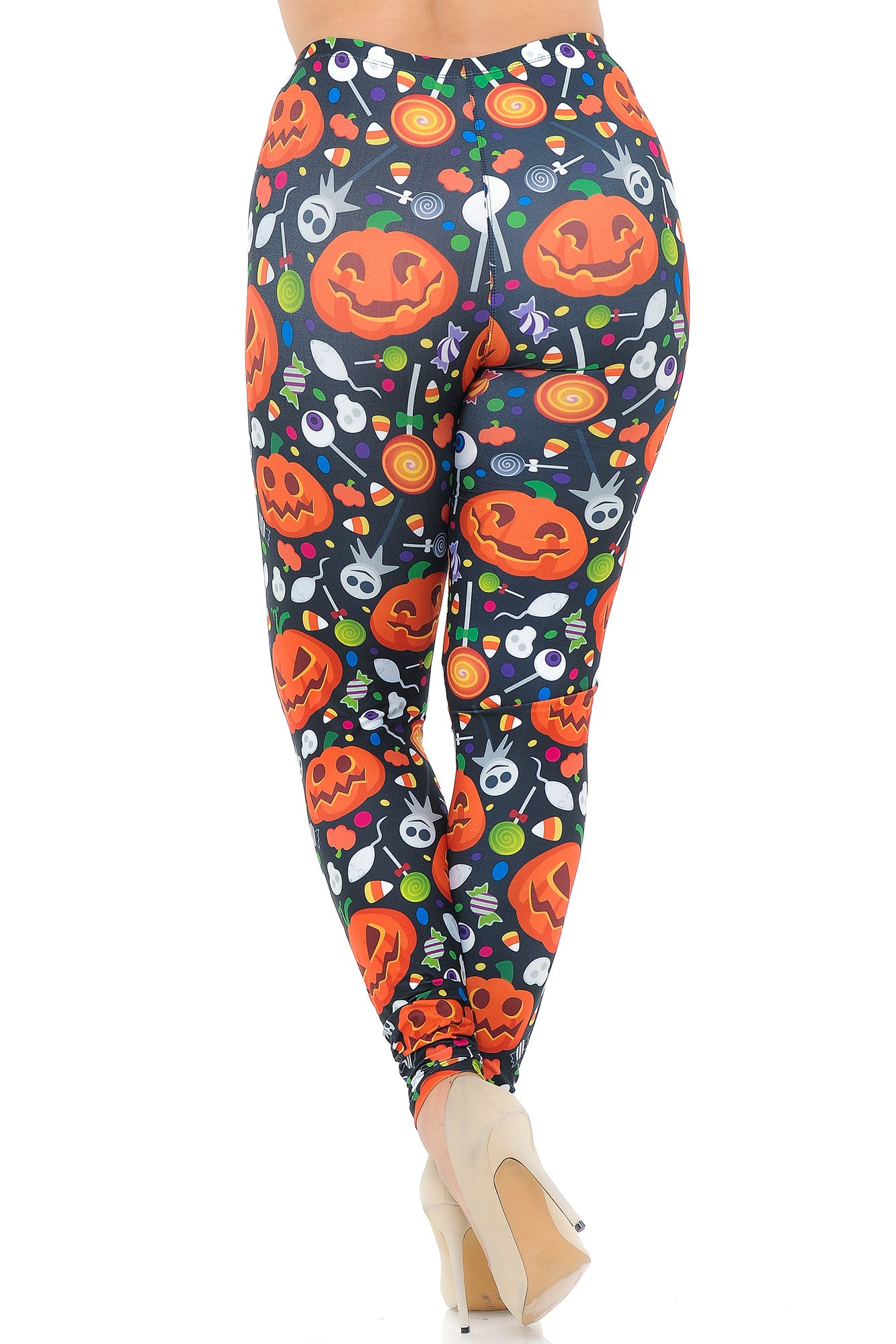 Creamy Soft Pumpkins and Halloween Candy Plus Size Leggings - USA Fashion (One Size Plus,Multi Color Bold)