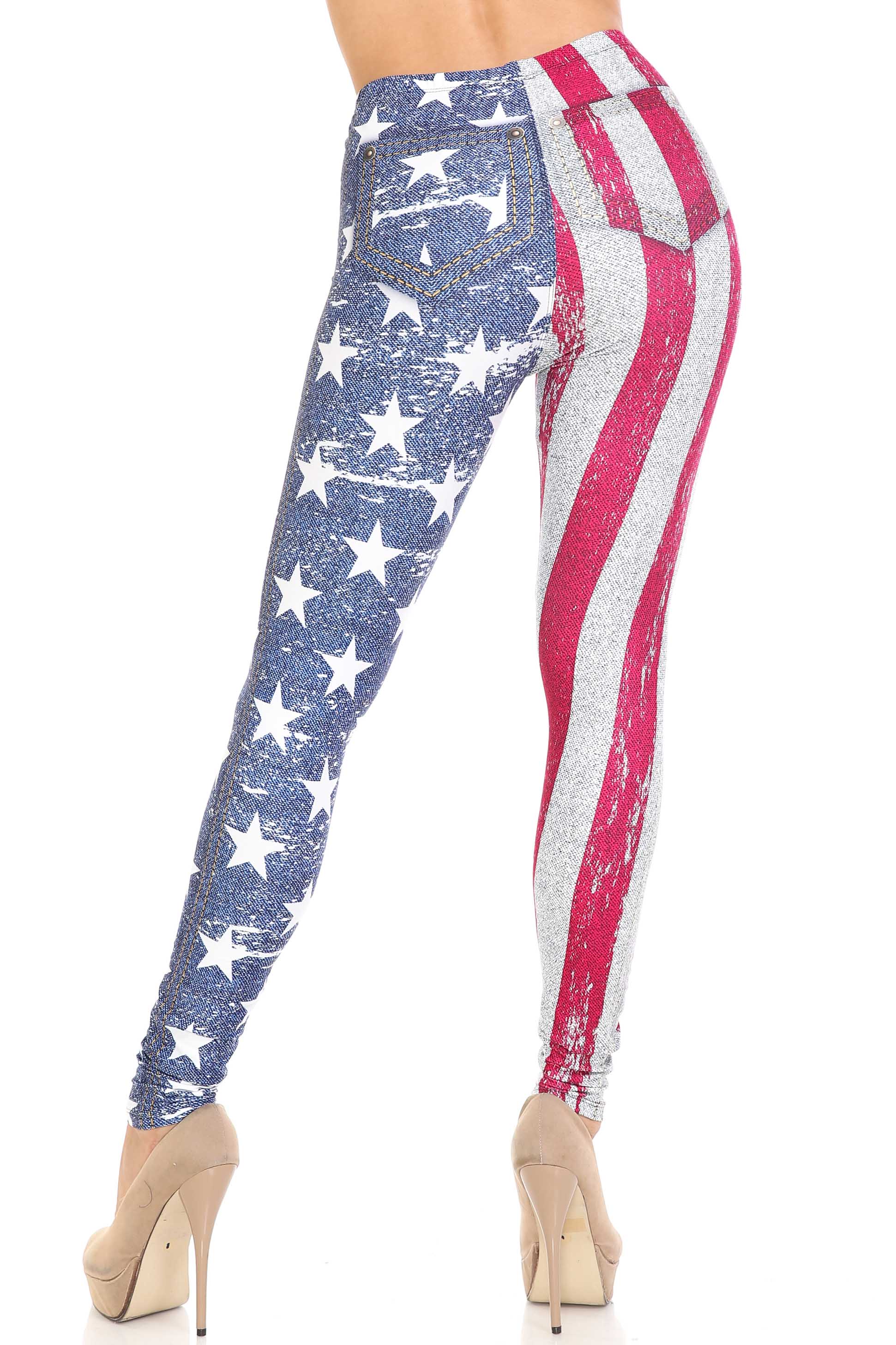 Creamy Soft USA Flag Denim Jeans Plus Size Leggings - USA Fashion (One Size Plus,Navy)