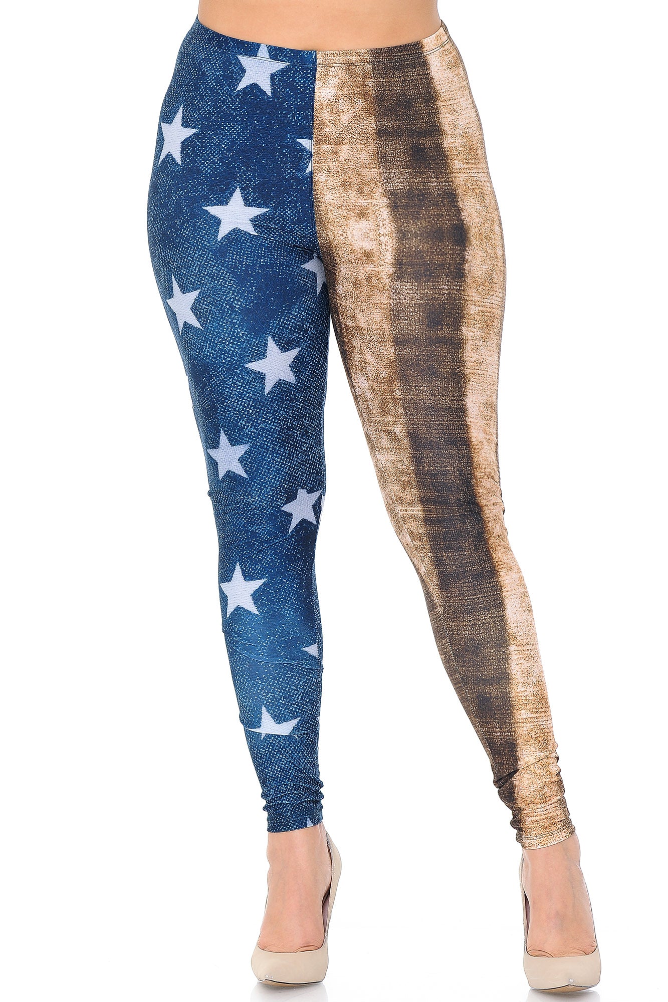Creamy Soft Vintage USA Flag Plus Size Leggings - USA Fashion (One Size Plus,Blue)