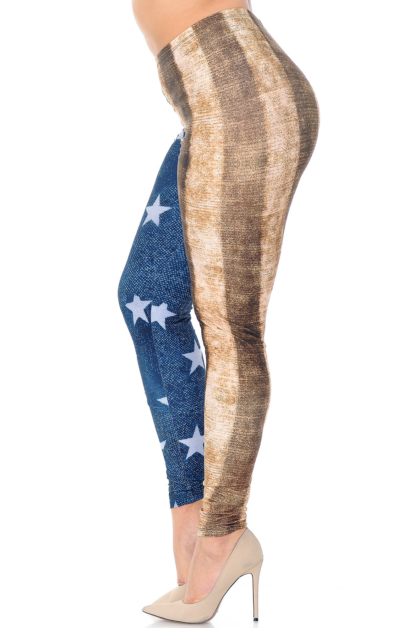 Creamy Soft Vintage USA Flag Plus Size Leggings - USA Fashion (One Size Plus,Blue)