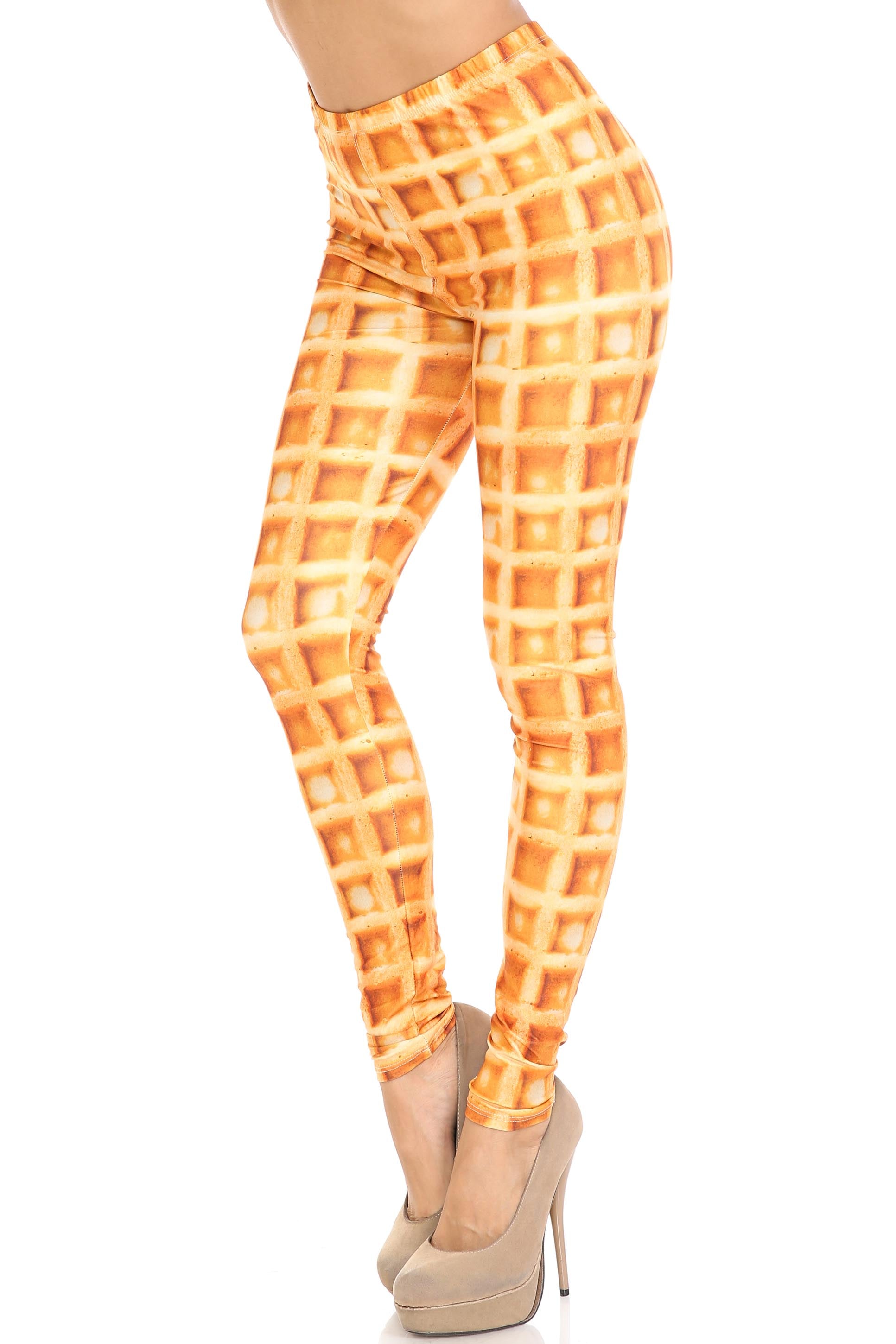 Creamy Soft Waffle Plus Size Leggings - By USA Fashion (One Size Plus,Beige)