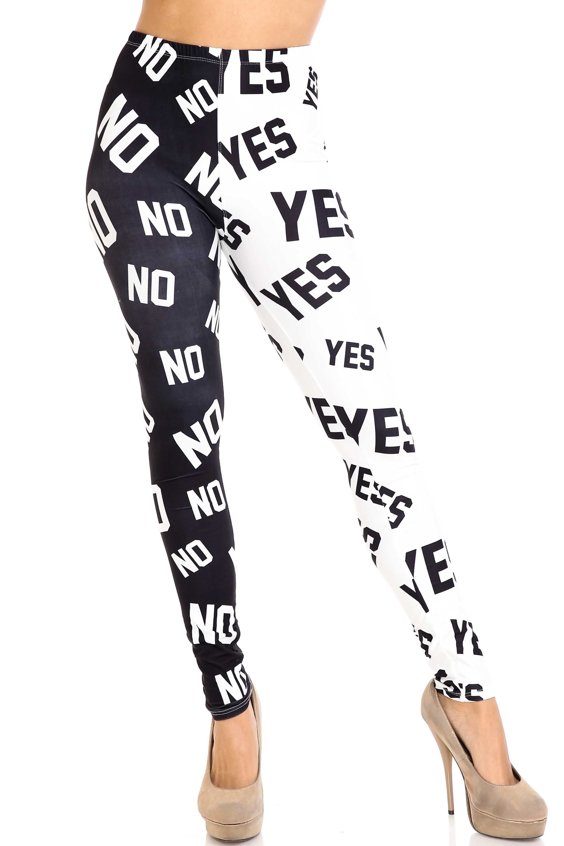 Creamy Soft Yes and No Plus Size Leggings - By USA Fashion (One Size Plus,Black)