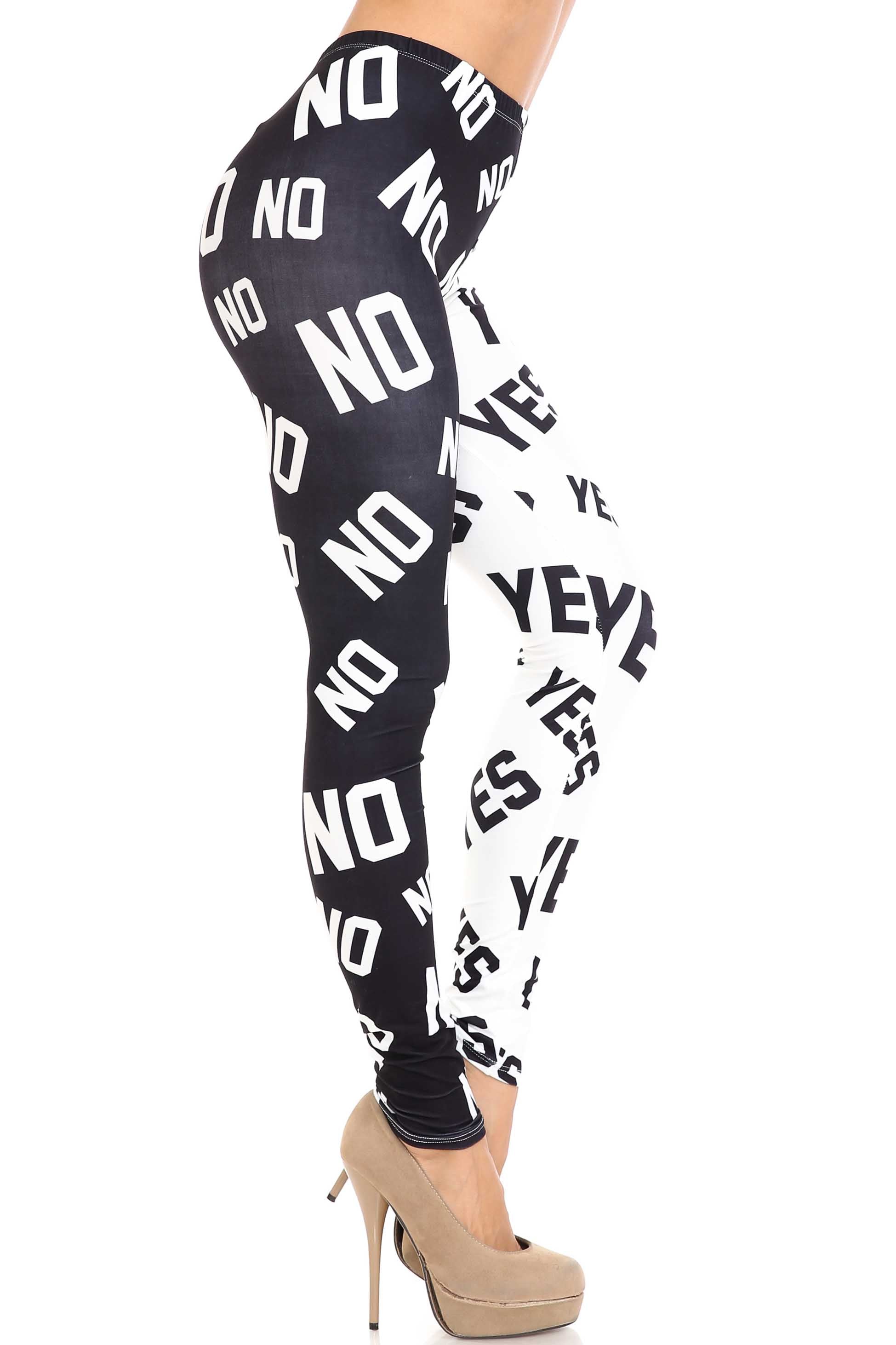 Creamy Soft Yes and No Plus Size Leggings - By USA Fashion (One Size Plus,Black)
