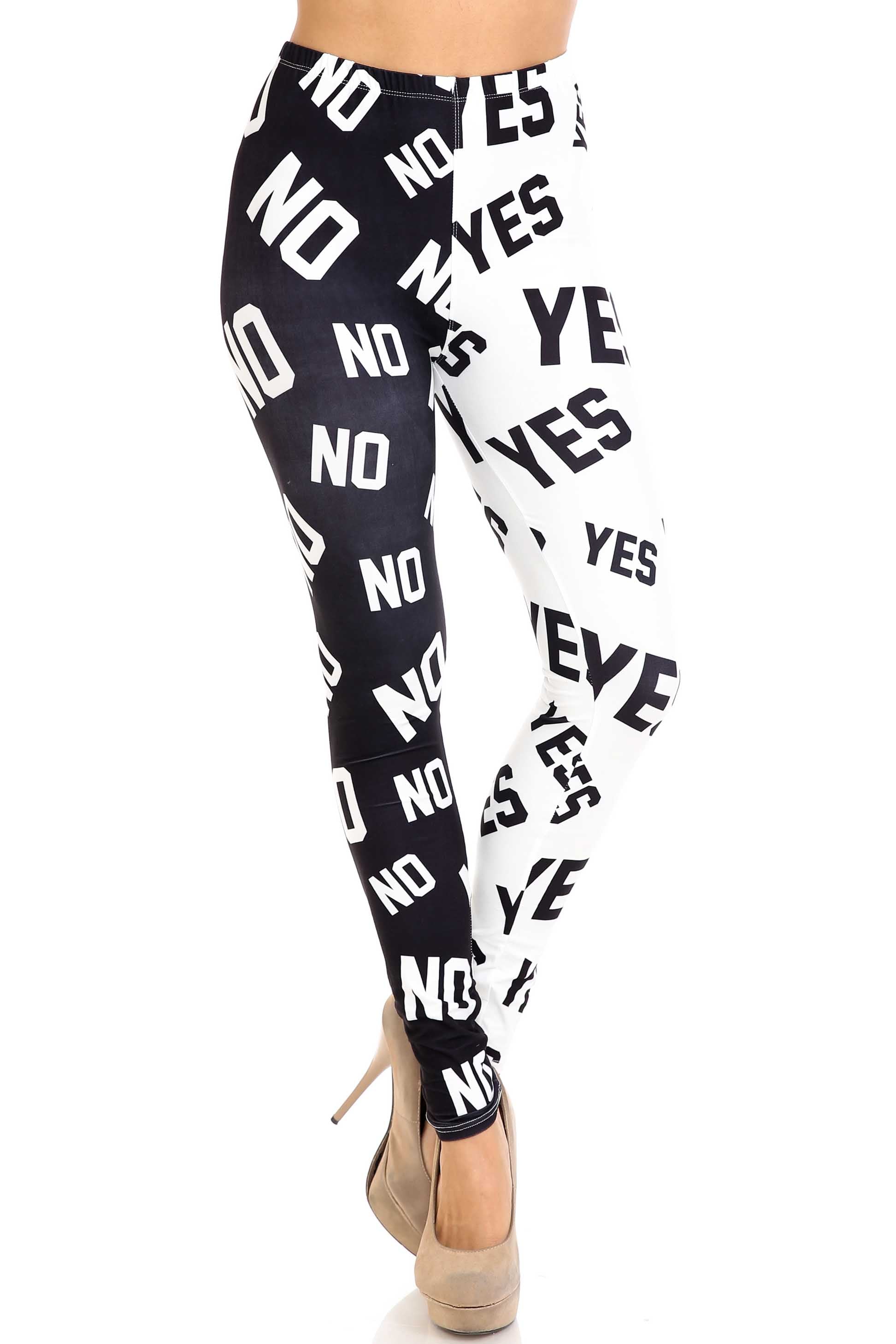 Creamy Soft Yes and No Plus Size Leggings - By USA Fashion (One Size Plus,Black)