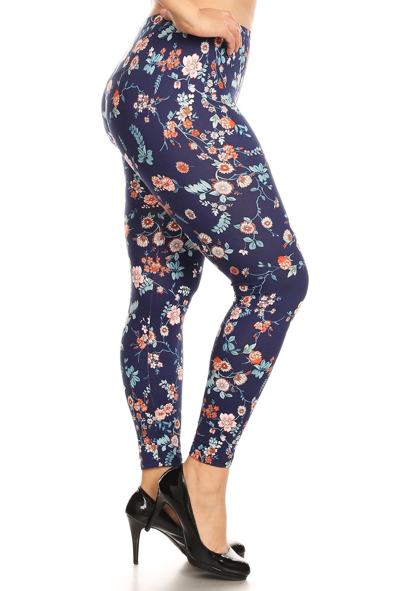 Brushed Spring Asian Floral Plus Size Leggings