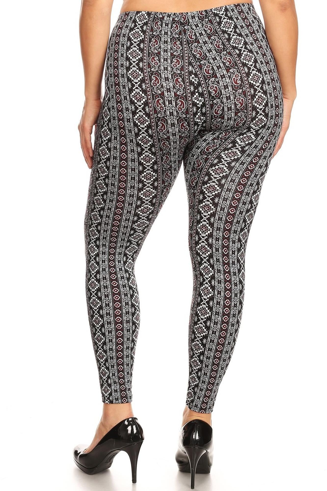 Brushed Vertical Paisley Brocade Plus Size Leggings