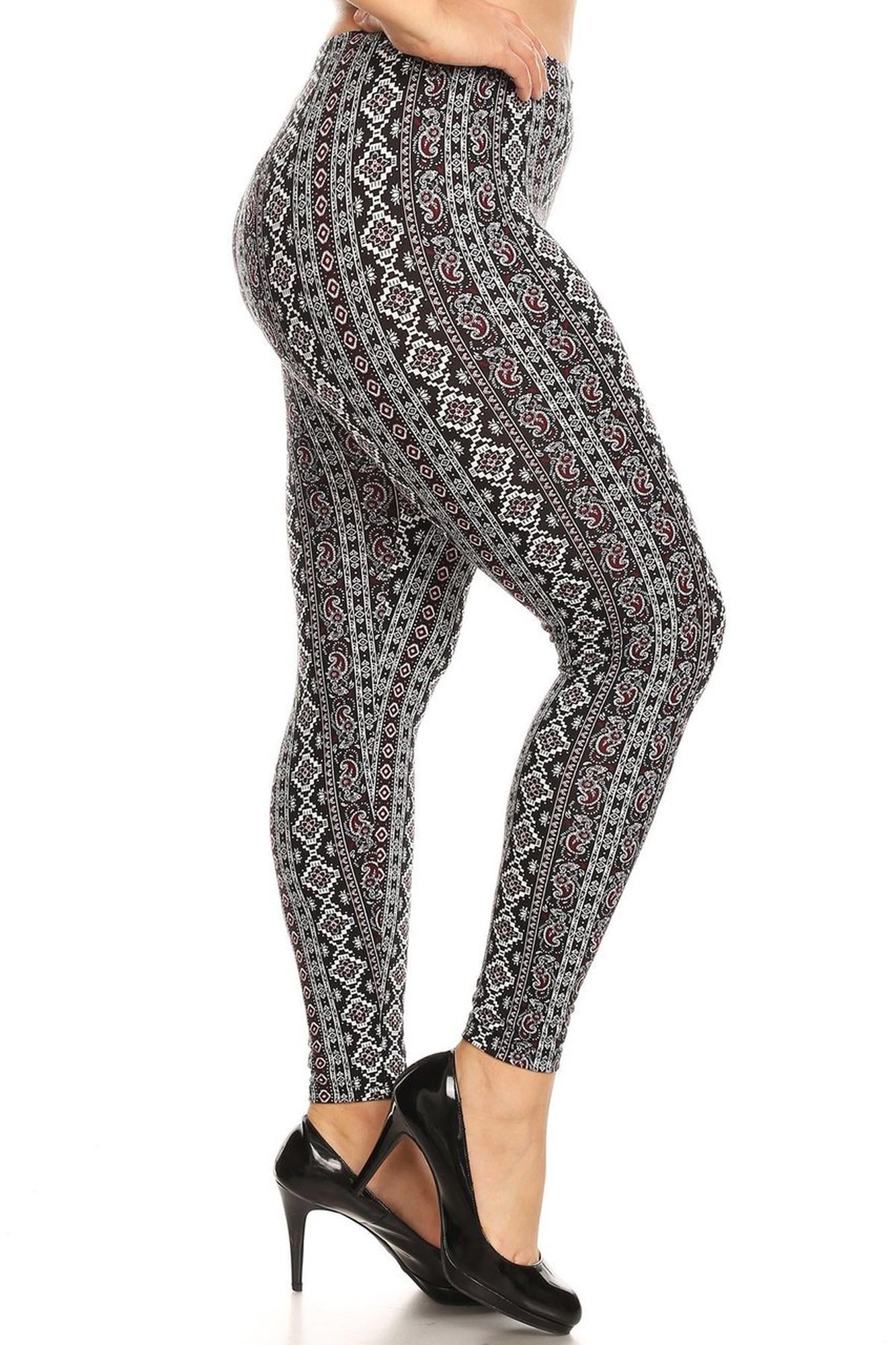 Brushed Vertical Paisley Brocade Plus Size Leggings