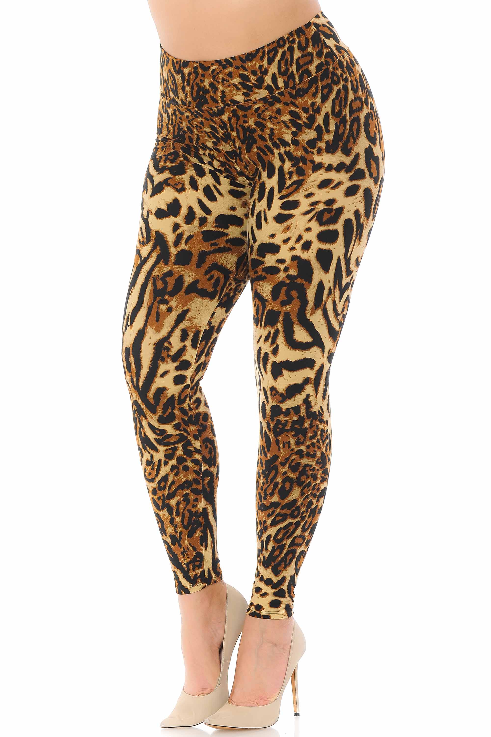 Buttery Soft Predator Leopard High Waisted Plus Size Leggings (One Size Plus,Brown)