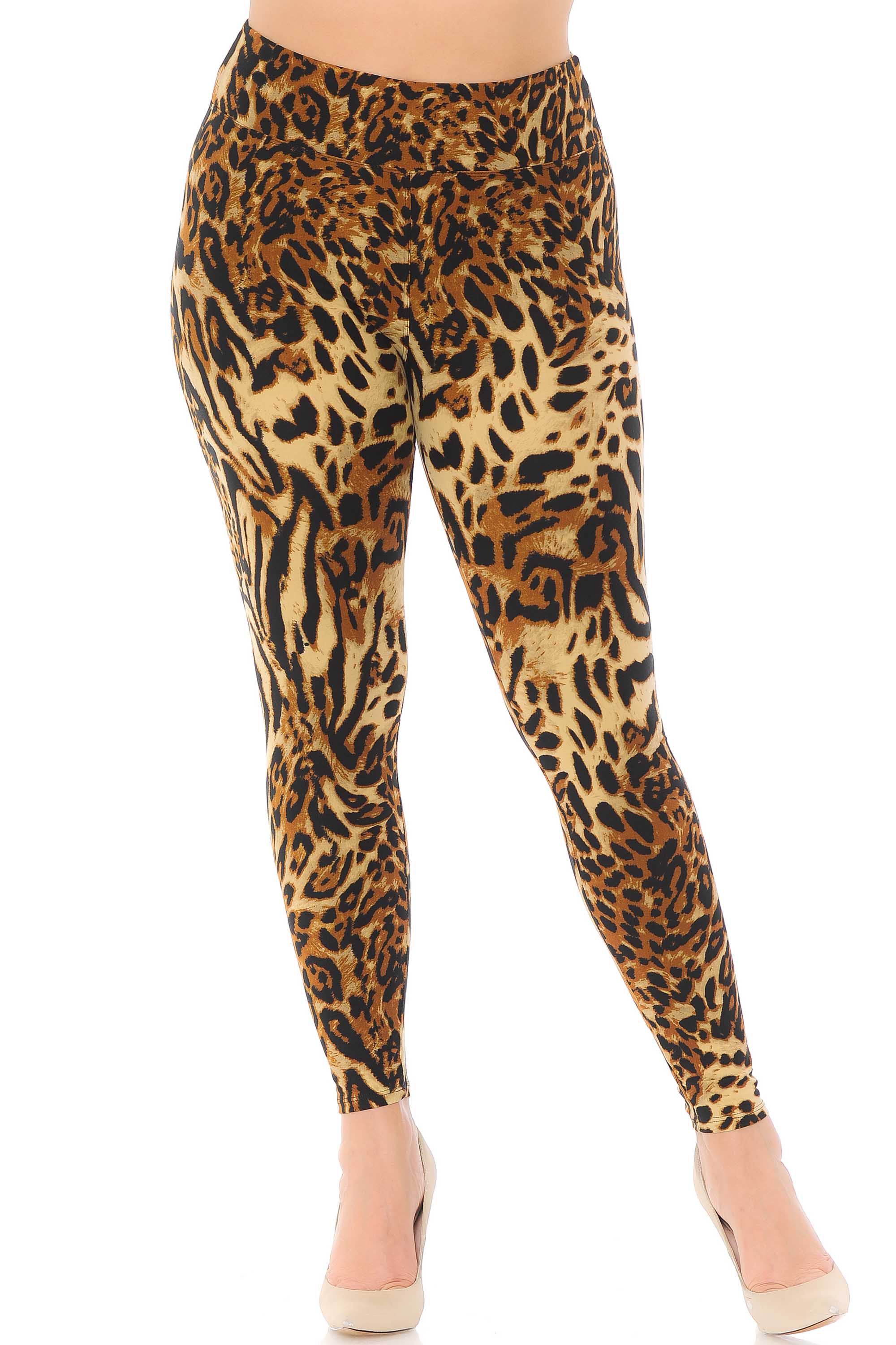 Buttery Soft Predator Leopard High Waisted Plus Size Leggings (One Size Plus,Brown)