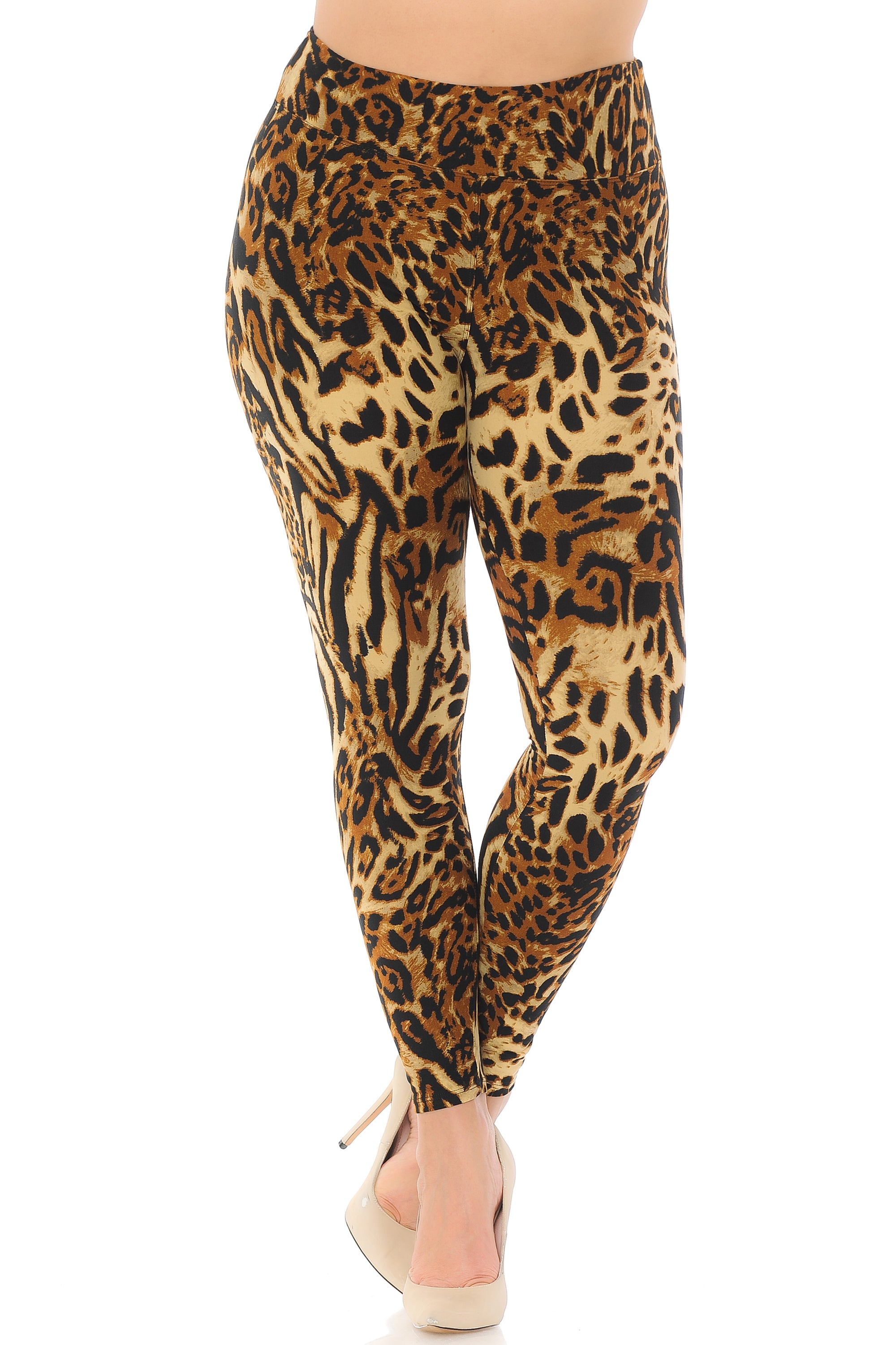 Buttery Soft Predator Leopard High Waisted Plus Size Leggings (One Size Plus,Brown)