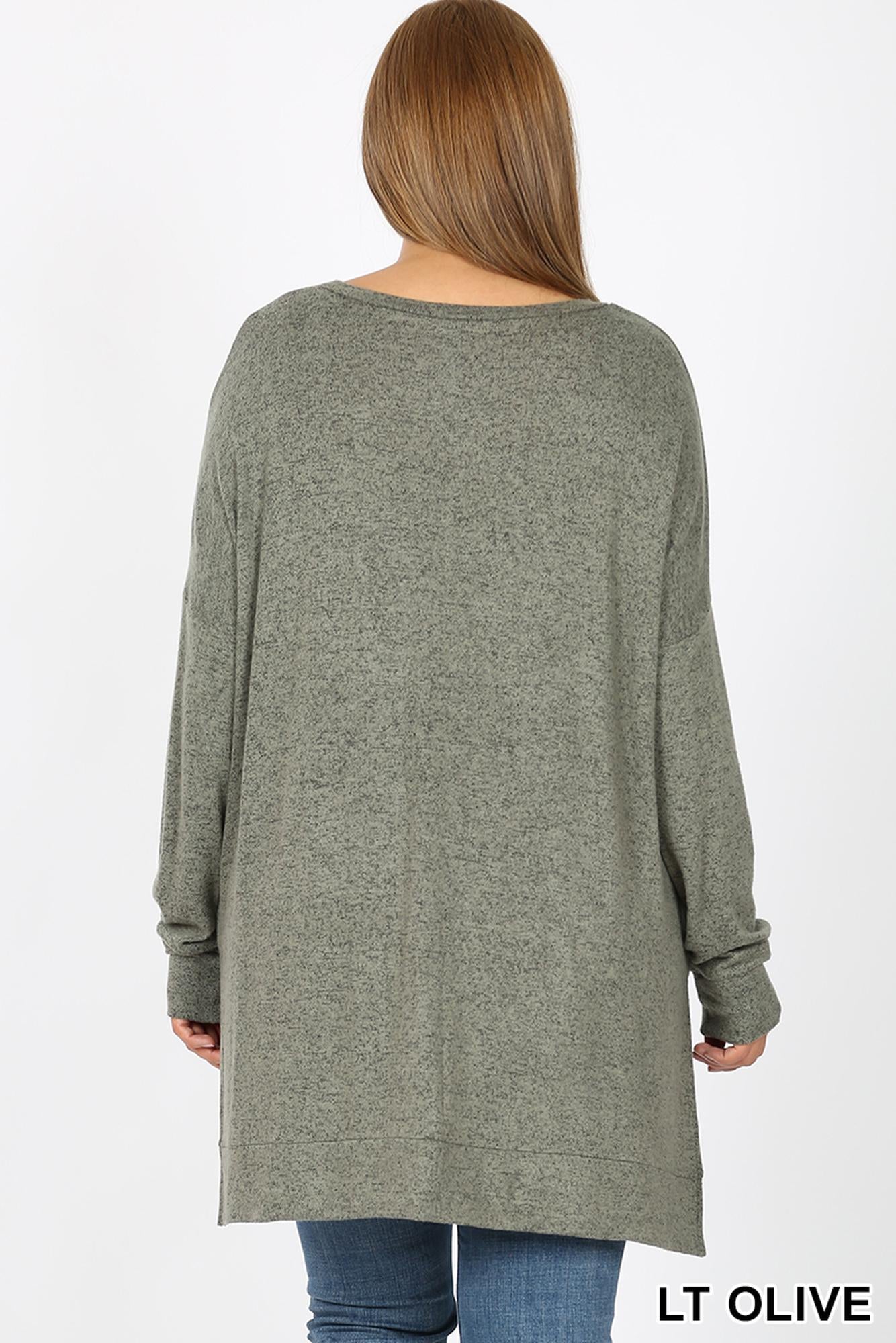 Brushed Melange Round Neck HI-LOW Plus Size Top